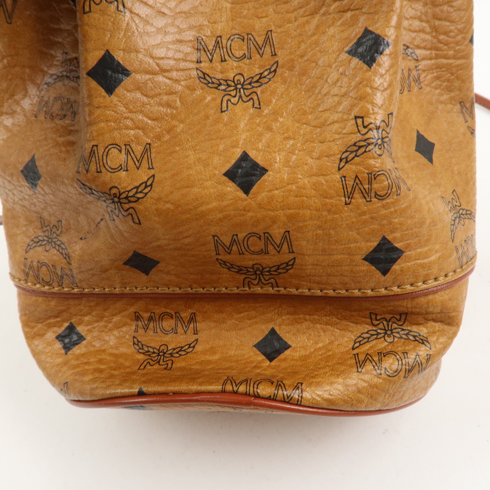 MCM Visetos Leather Drawstring Shoulder Bag Brown