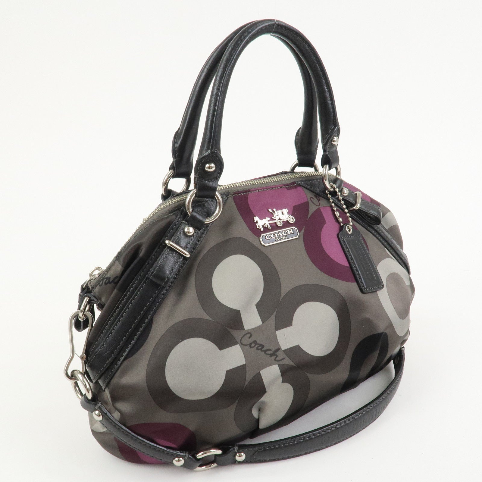 COACH Satin Leather 2Way Bag Shoulder Bag Hand Bag Khaki Purple