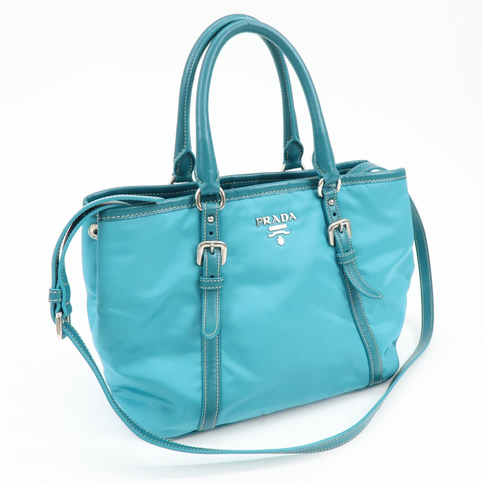 Prada Nylon Leather 2Way Bag Hand Bag Shoulder Bag Blue