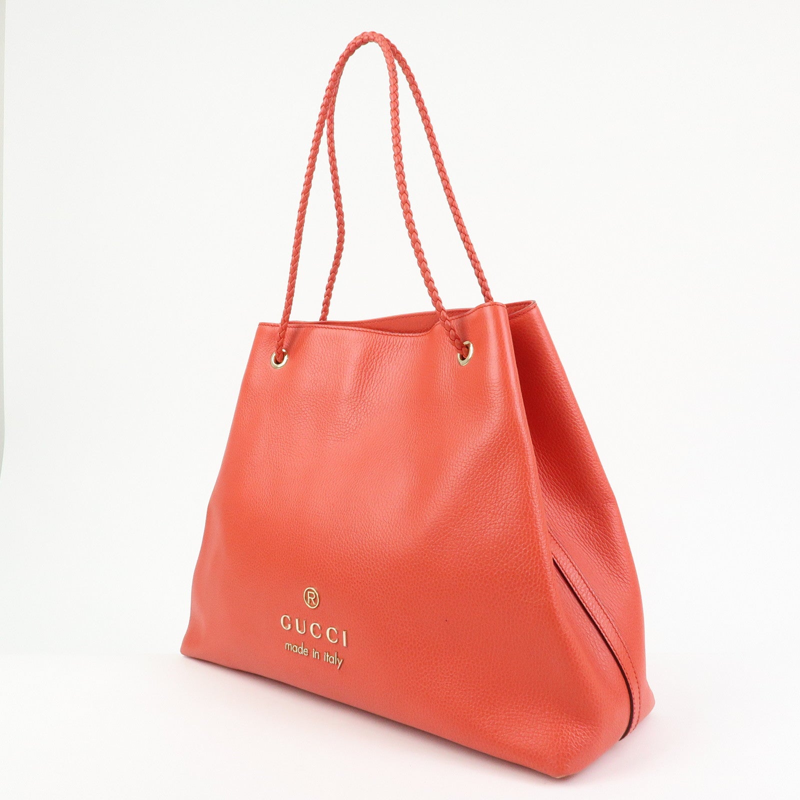 GUCCI Logo Leather Tote Bag Shoulder Bag Hand Bag Red 380118