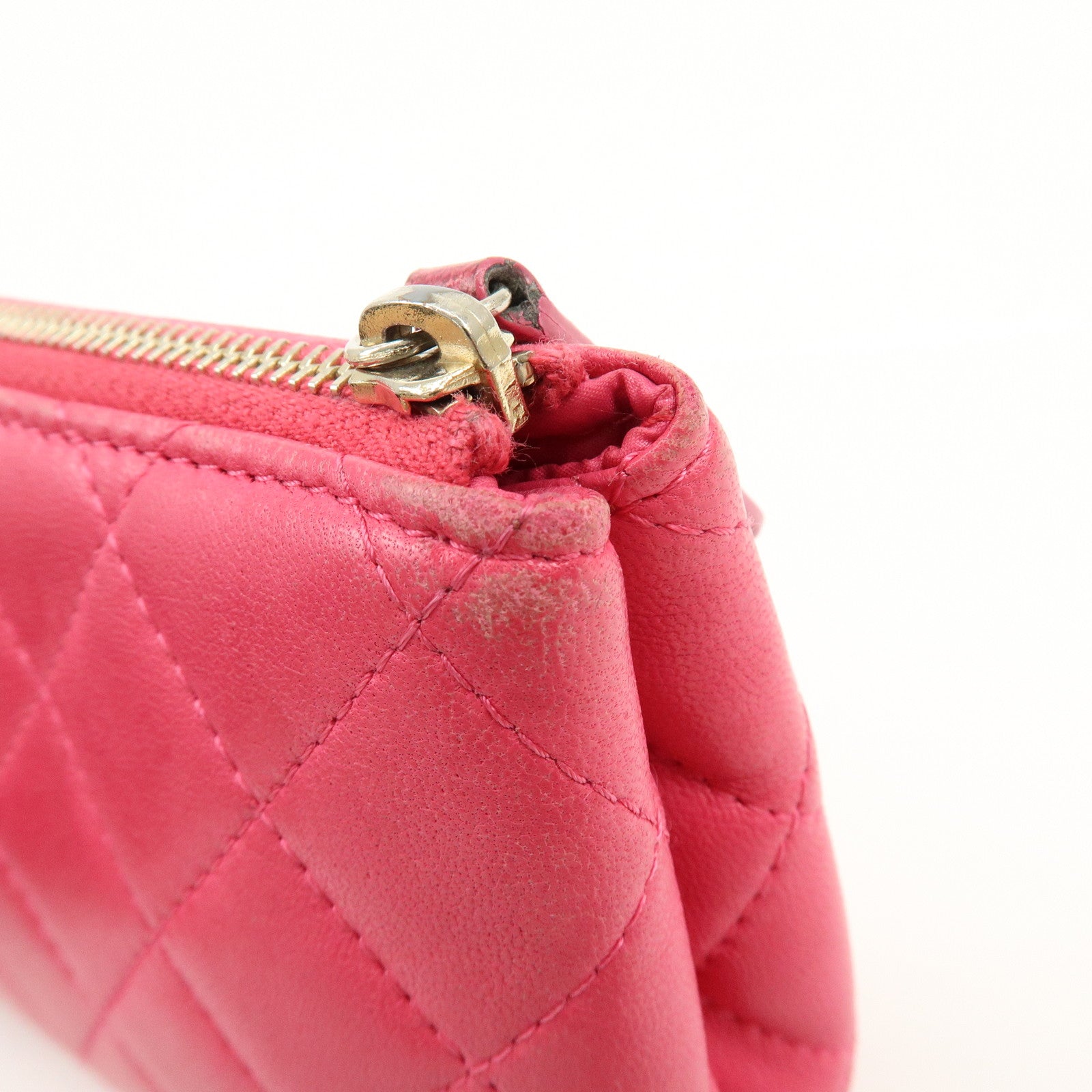 CHANEL Matelasse COCO Mark Lamb Skin Cosmetic Accessory Pouch Pink