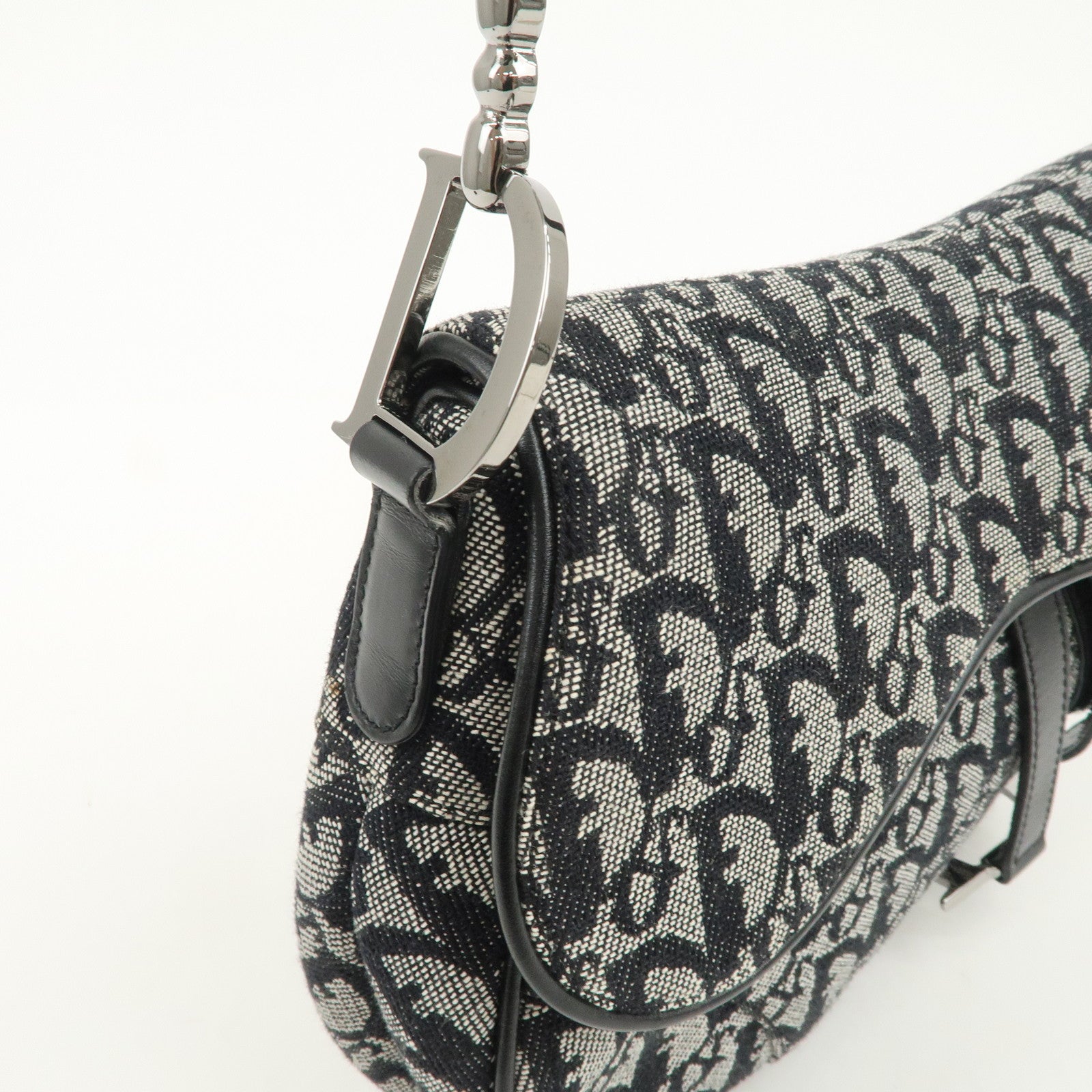 Christian Dior Trotter Canvas Leather Saddle Bag Hand Bag Black
