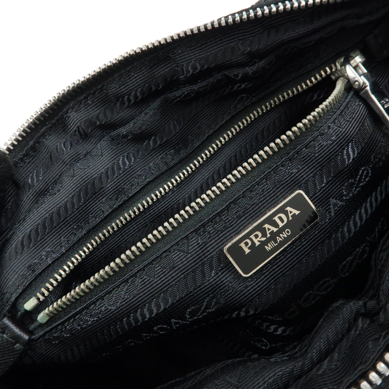 PRADA Triangle Logo Nylon Leather Quilt Shoulder Bag Black BT1027