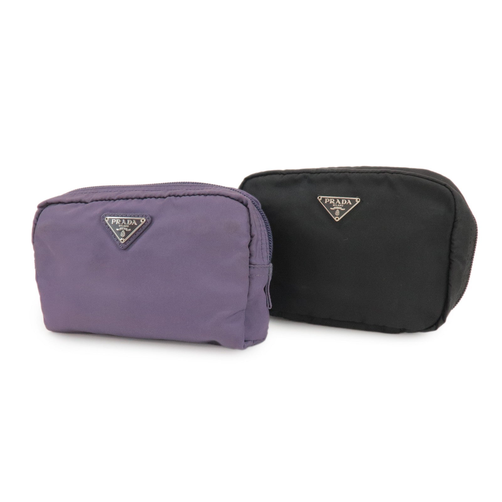 PRADA Triangle Logo Nylon Set of 2 Pouch Black Purple