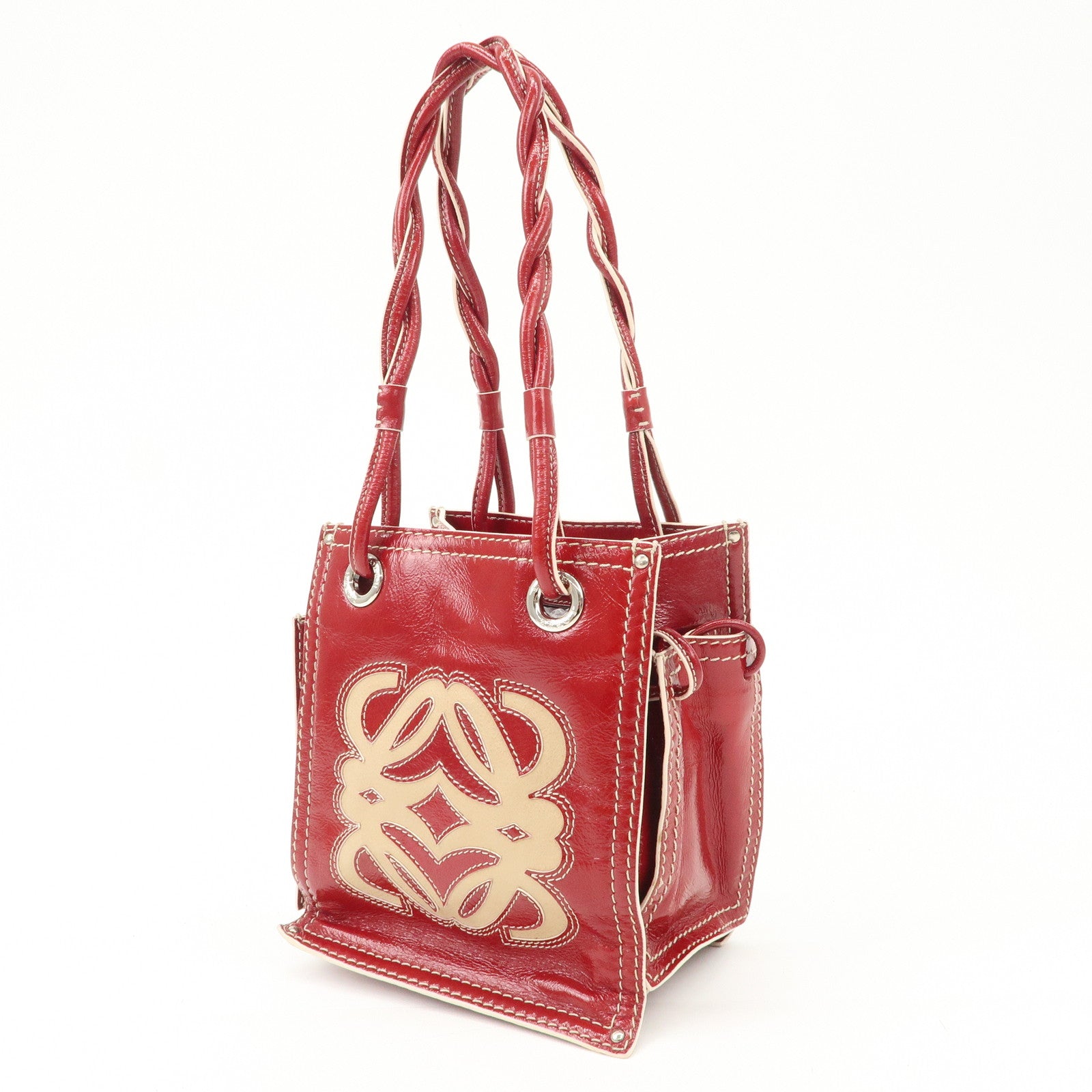 LOEWE Anagram Leather Hand Bag Shoulder Bag Red Used