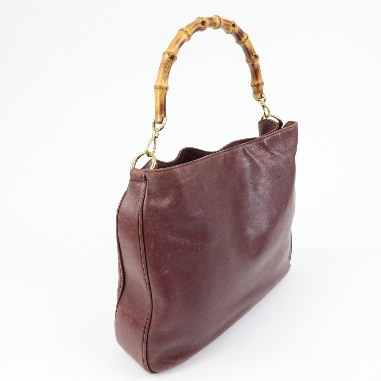 GUCCI Bamboo Leather 2Way Bag Hand Shoulder Bag Bordeaux 001・1577