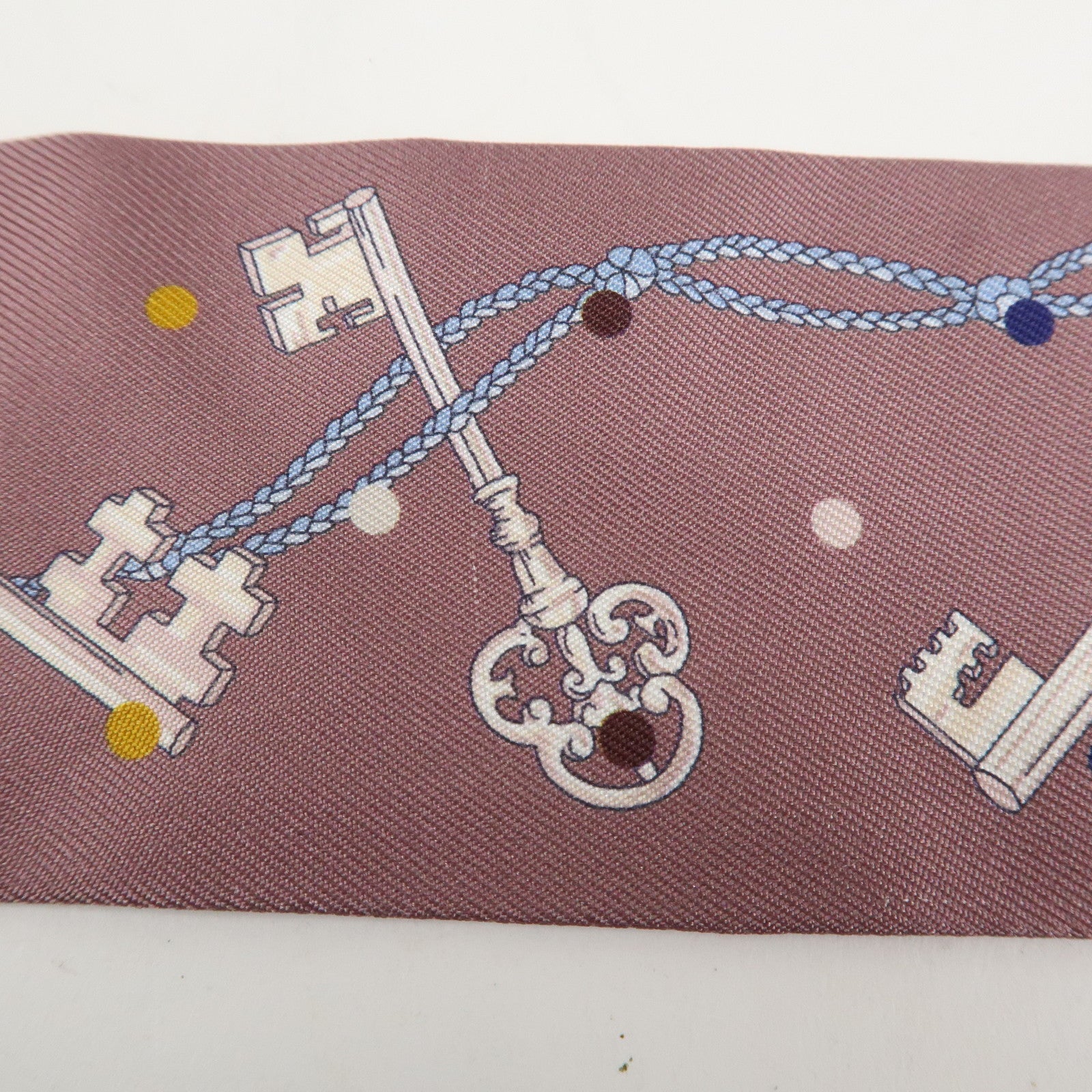 HERMES Silk 100% Twilly Scarf LES CLES A POIS Purple Multicolor