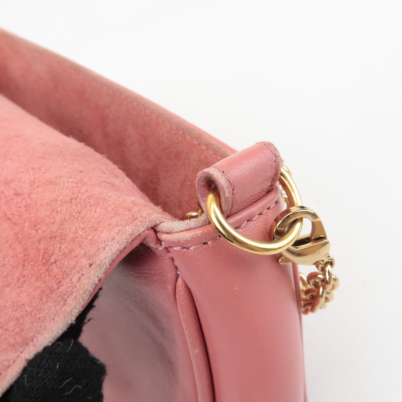 FENDI Leather Chain Shoulder Bag Purse Gold HDW Pink 8M0276 Used