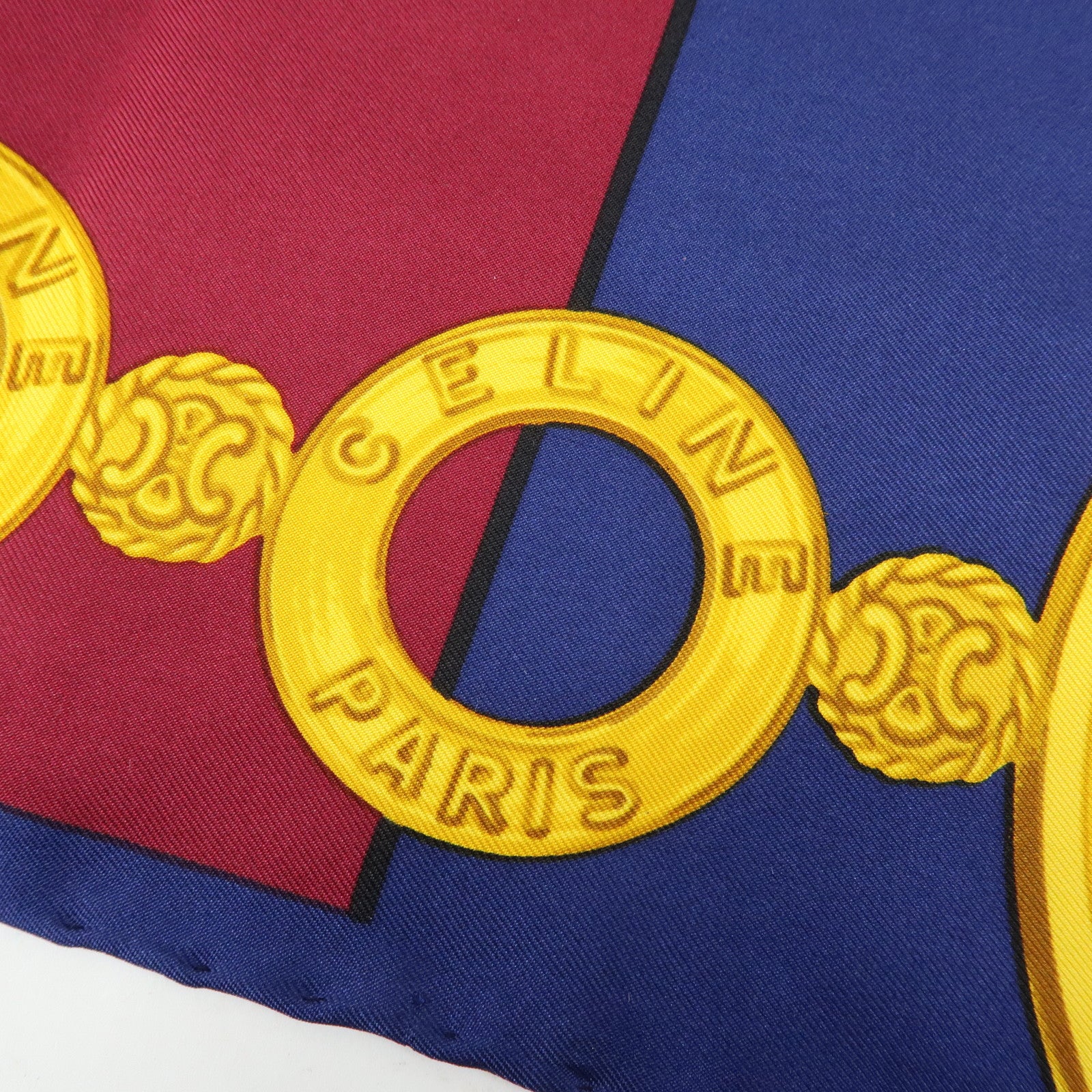 CELINE Silk 100% Scarf Le Cirque Lion Elephant Motif Navy Blue