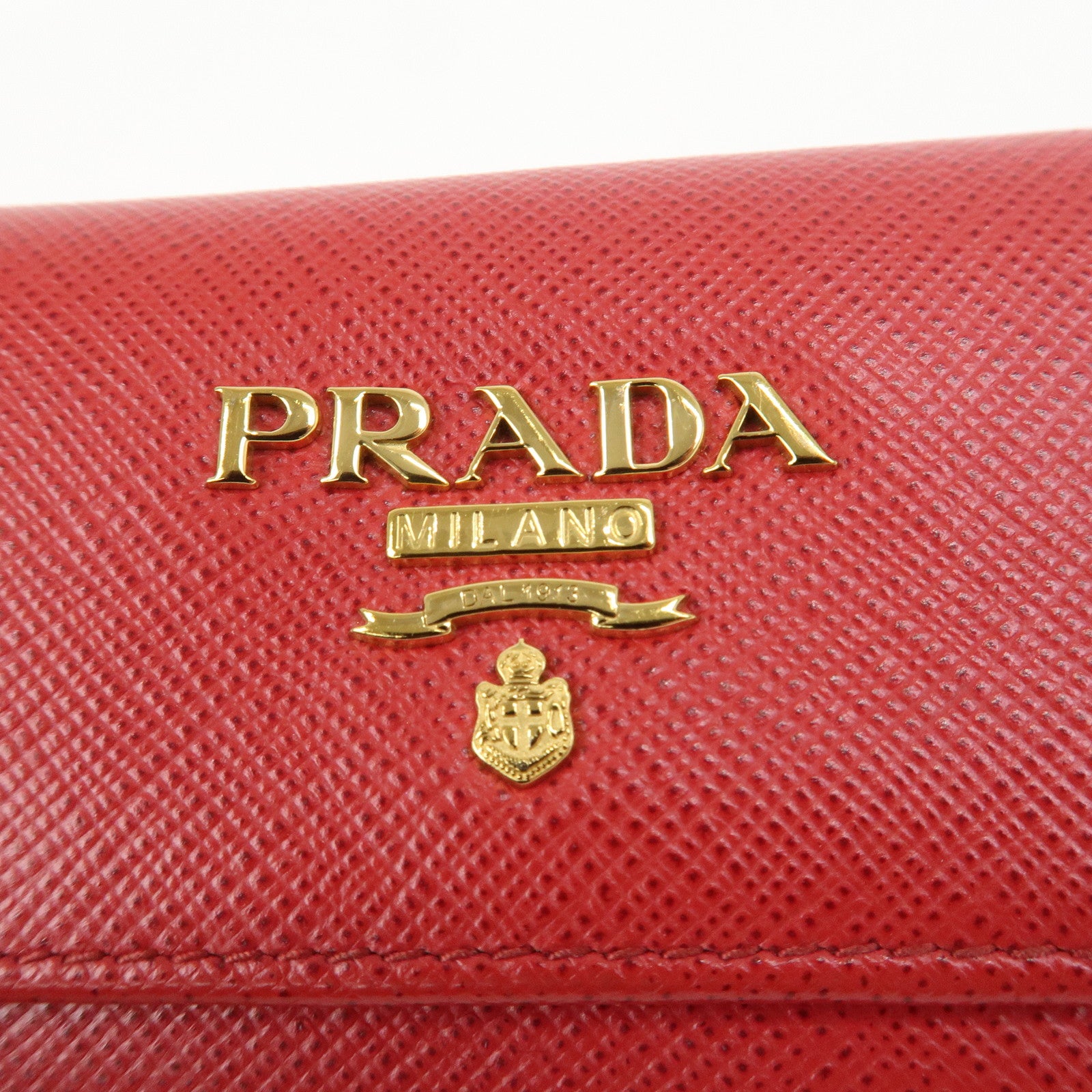 PRADA Logo Saffiano Leather Key Case Key Holder Red 11BG222