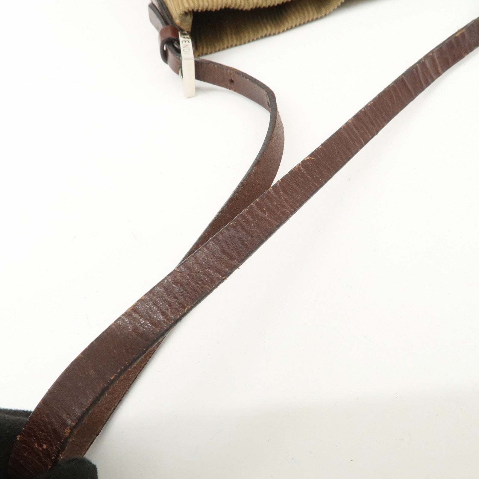 FENDI Corduroy Leather Shoulder Bag Hand Bag Brown 26778