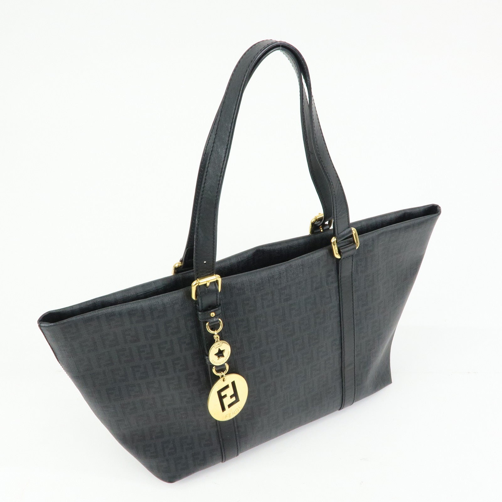 FENDI Zucchino PVC Leather Tote Bag Hand Bag Black 8BH215