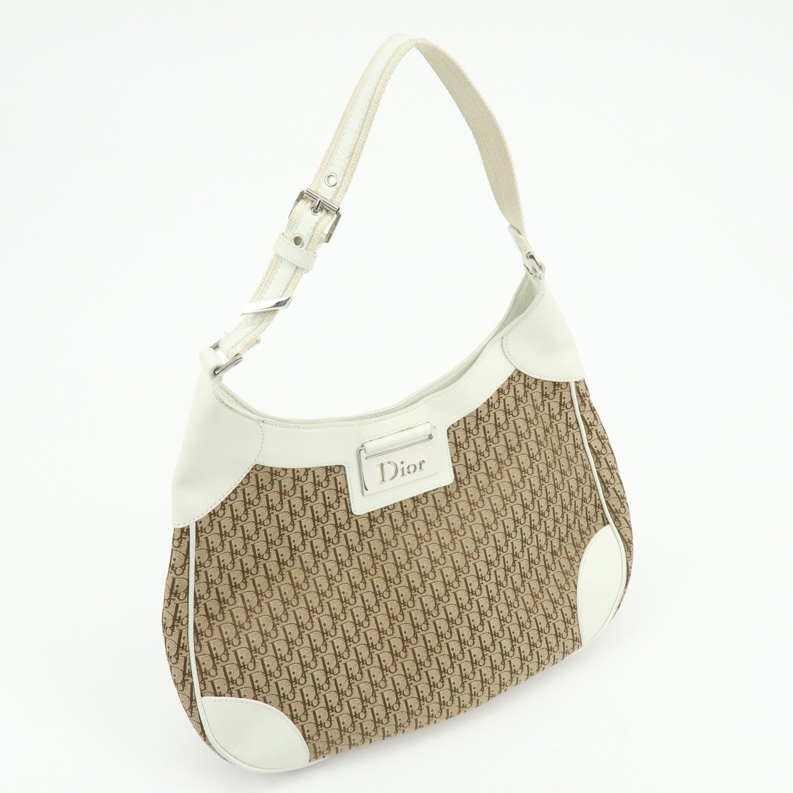 Christian Dior Trotter Jacguard Canvas Leather Shoulder Bag Brown