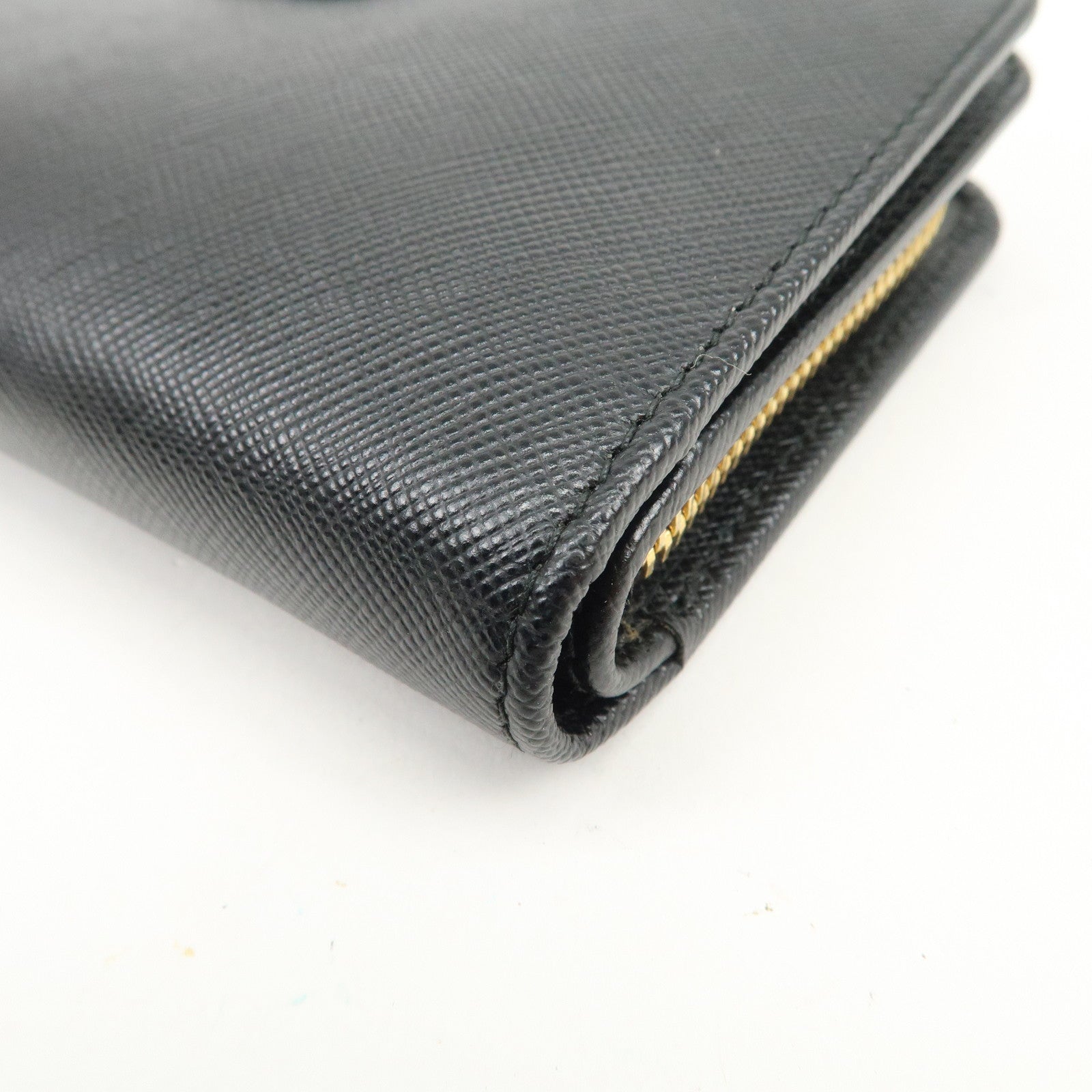 PRADA Logo Saffiano Leather Bi-fold Compact Wallet Black 1M1225
