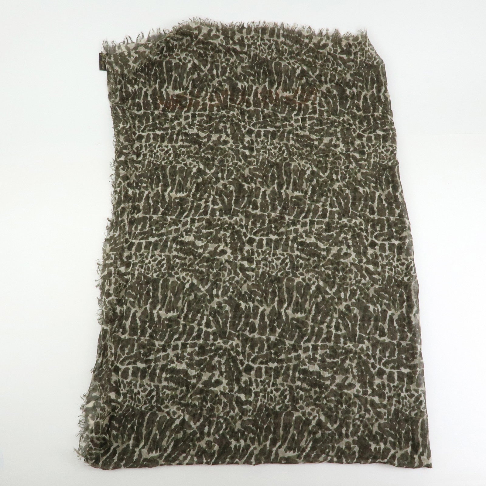 Louis Vuitton Leopard Print Cashmere Silk Scarf Shawl Khaki 400505