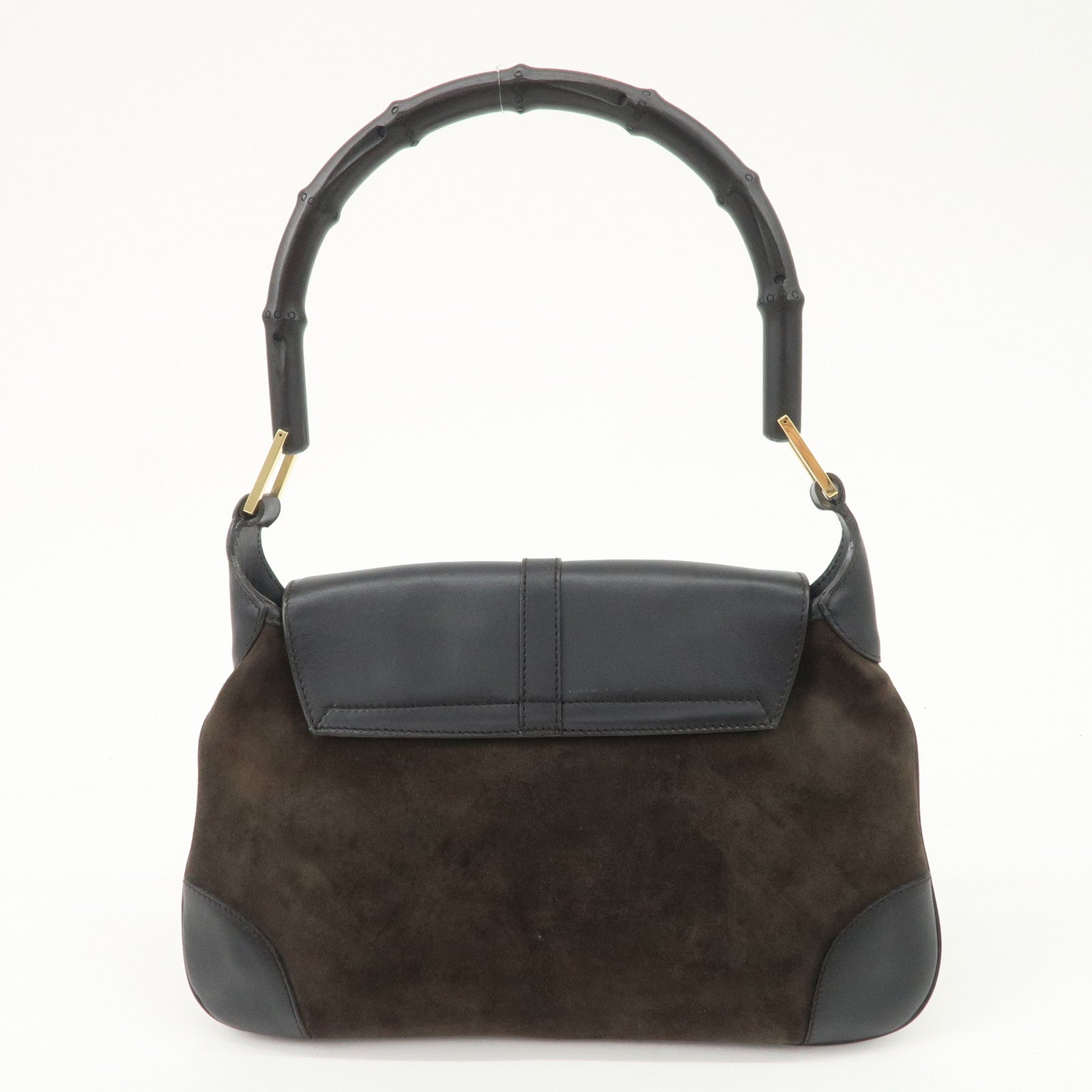 GUCCI Bamboo Leather Shoulder Bag Black Gold HDW 001.4096 Used