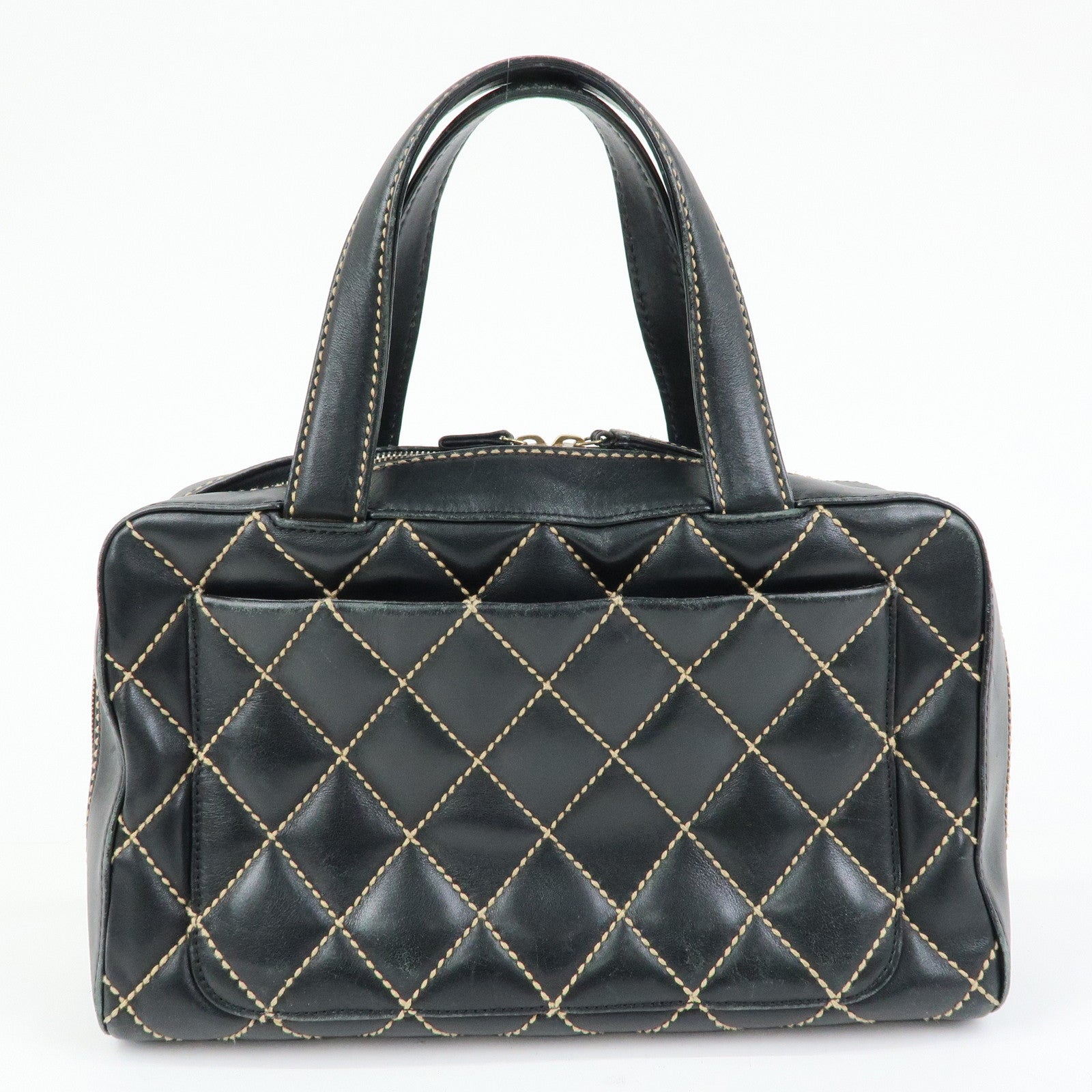CHANEL Wild Stitch COCO Mark Calf Leather Boston Bag Black A18121