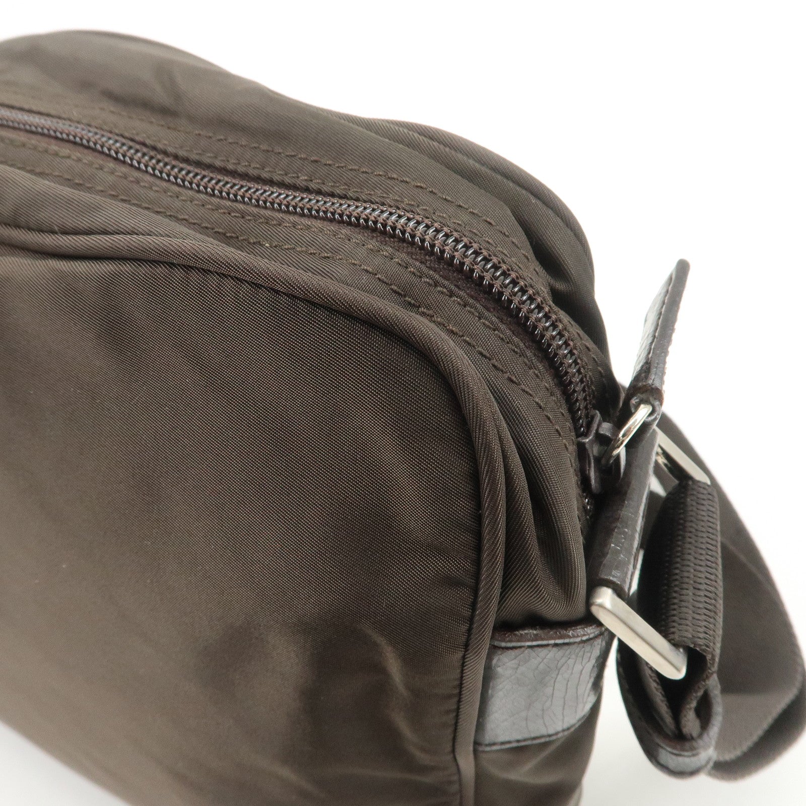 PRADA Triangle Logo Nylon Leather Shoulder Bag Crossbody Bag