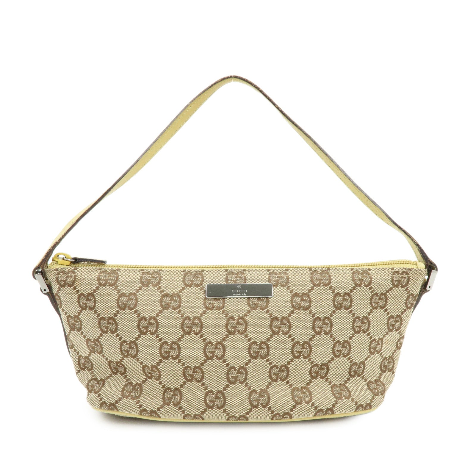 GUCCI Boat Bag GG Canvas Leather Accessory Pouch Beige Yellow 07198