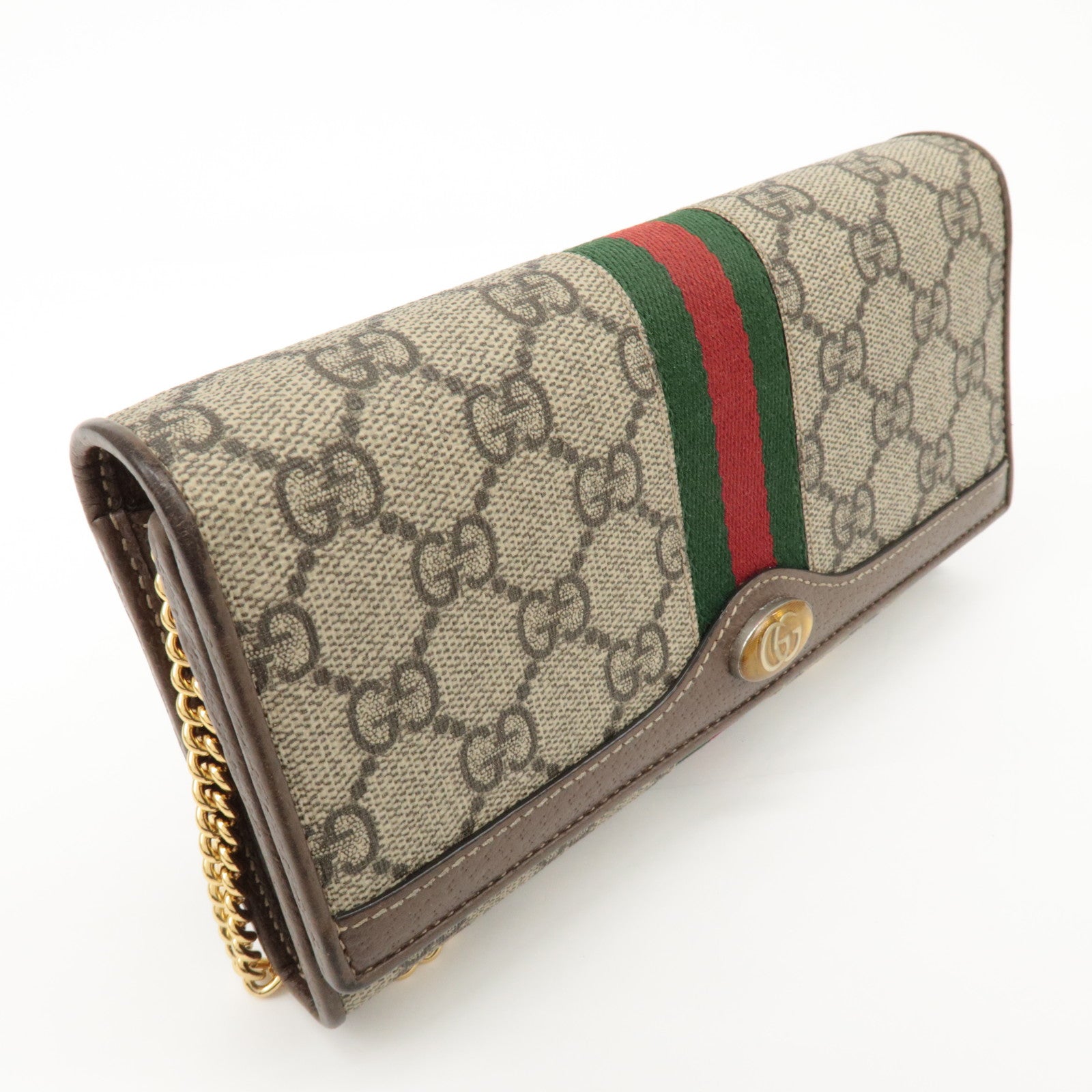 GUCCI Ophidia GG Supreme Leather Chain Wallet Beige Brown 546592 Used