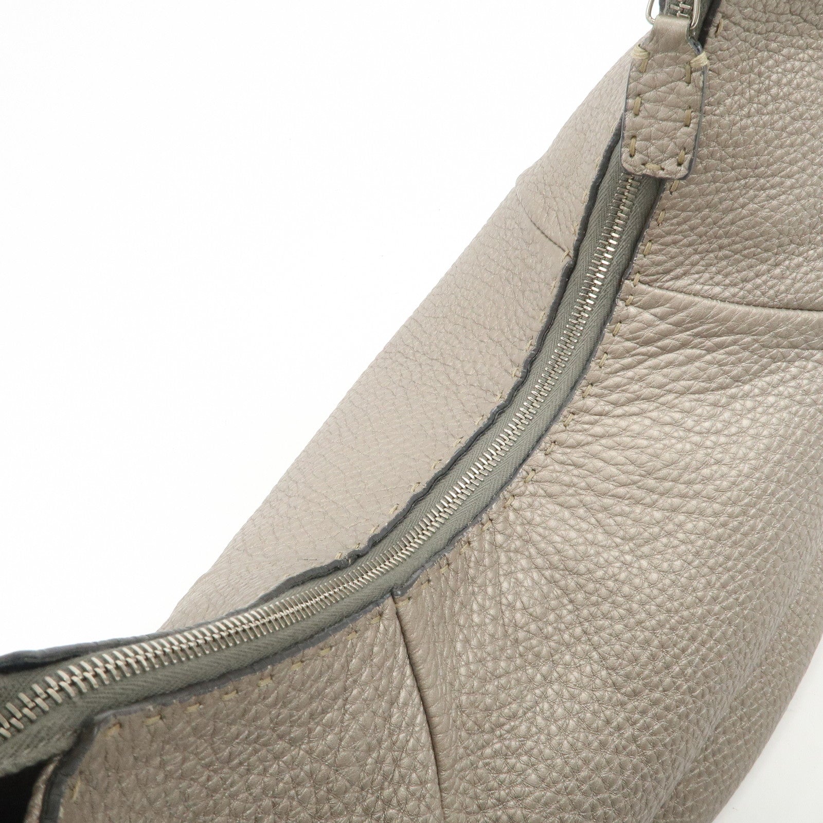 FENDI Selleria Leather Shoulder Bag Hand Bag Gray 8BR618