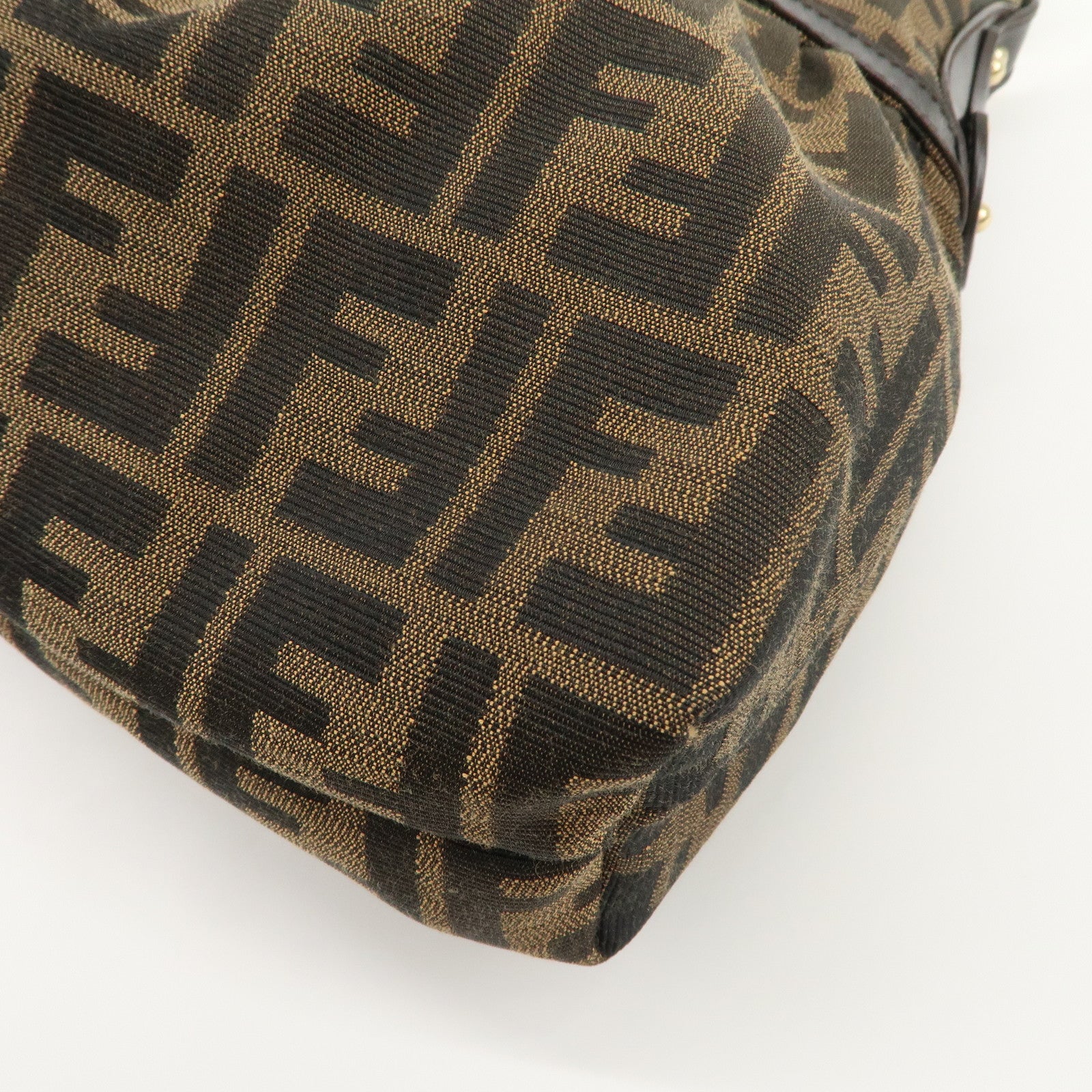FENDI Zucca Canvas Leather Shoulder Bag Hand Bag Black Brown 8BR448