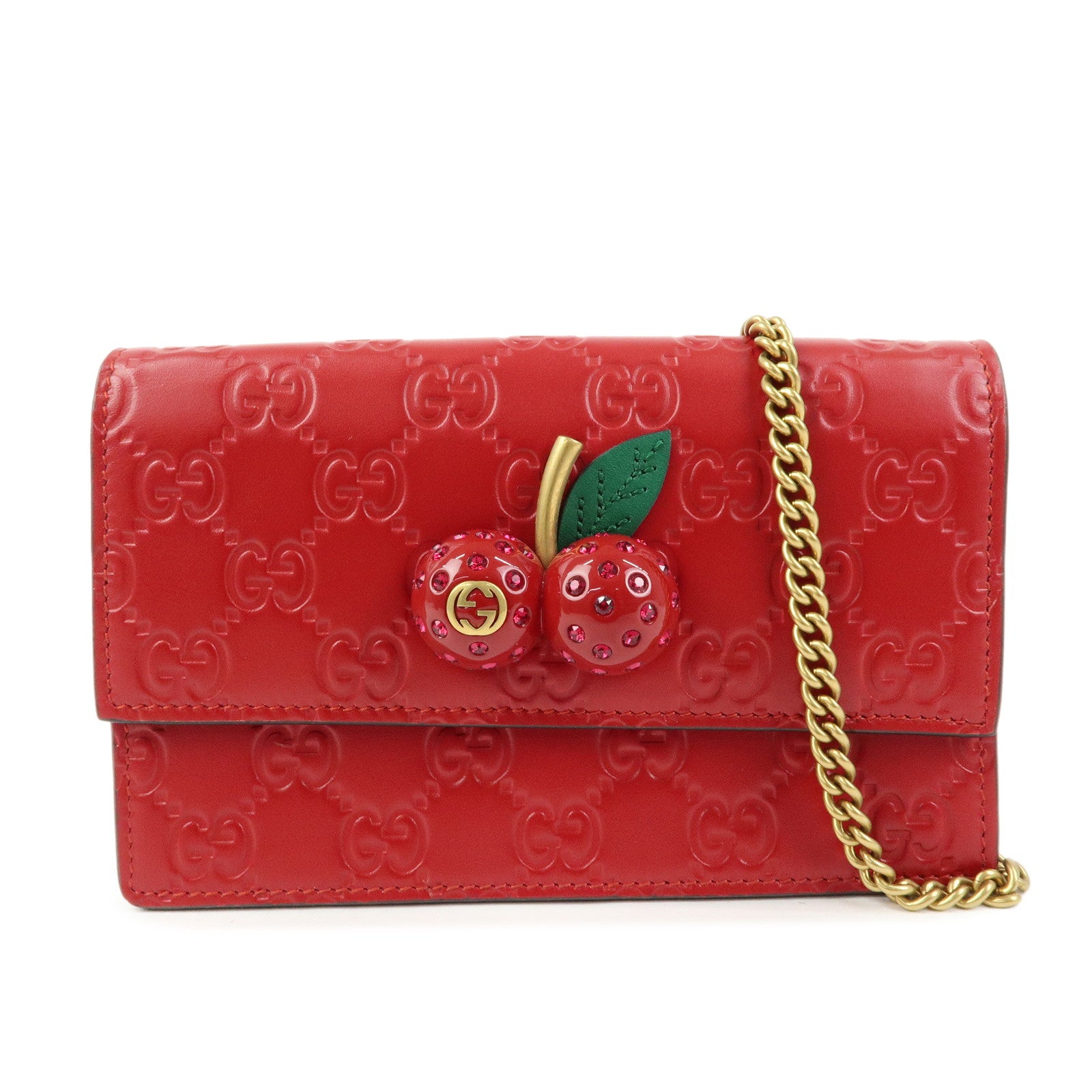 GUCCI Interlocking G Guccissima Chain Shoulder Bag Cherry 481291