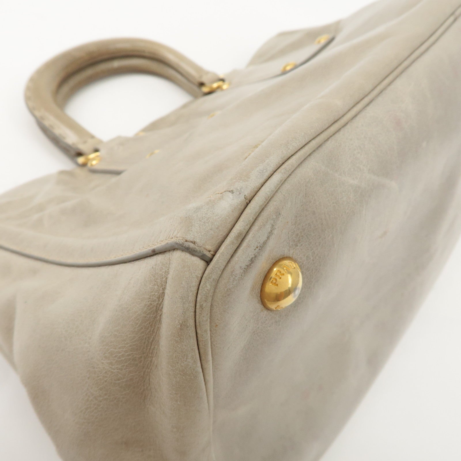 PRADA Triangle Logo Leather 2Way Bag Tote Bag Gray BN2104 Used