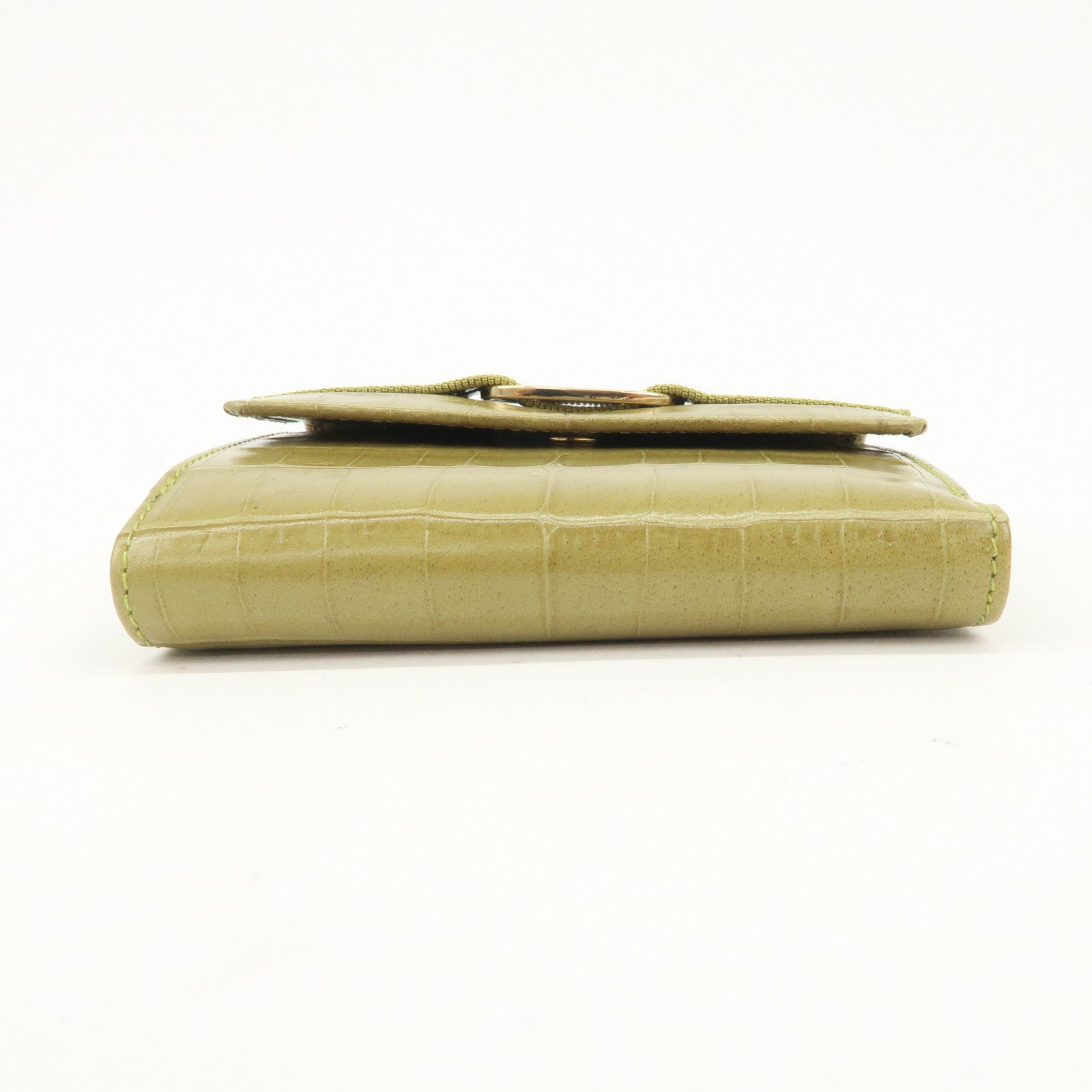Ferragamo Vara Logo Embossed Leather Compact Wallet Light Green