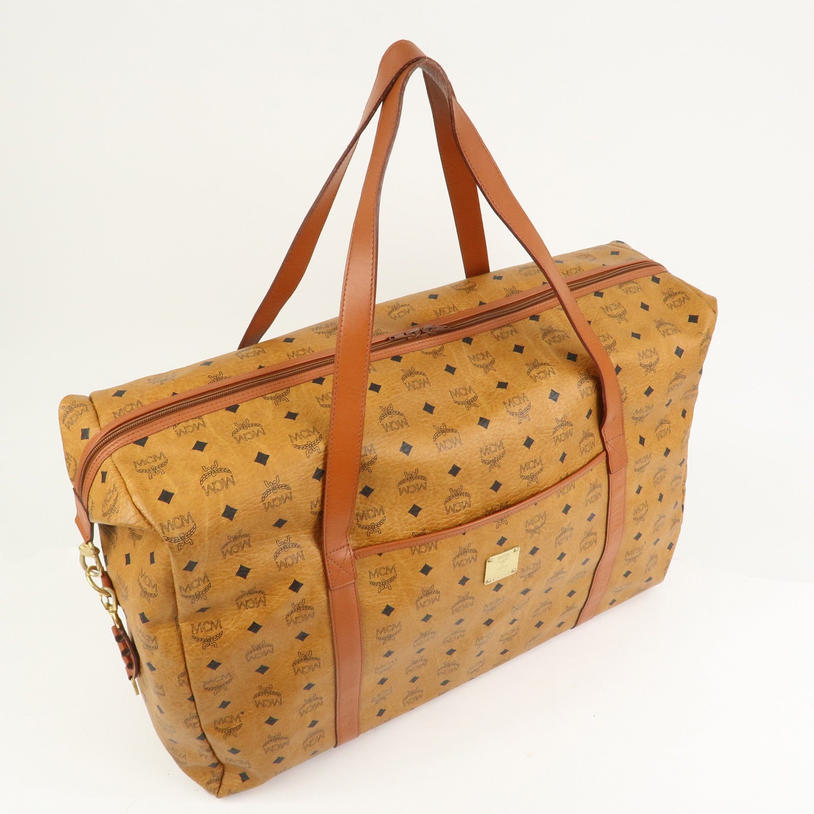 MCM Visetos Leather Boston Bag Shoulder Bag Brown