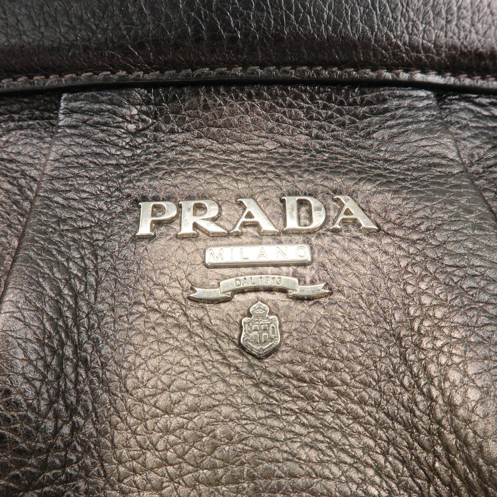 PRADA Logo Leather Shoulder Bag Hand Bag Bronze Used