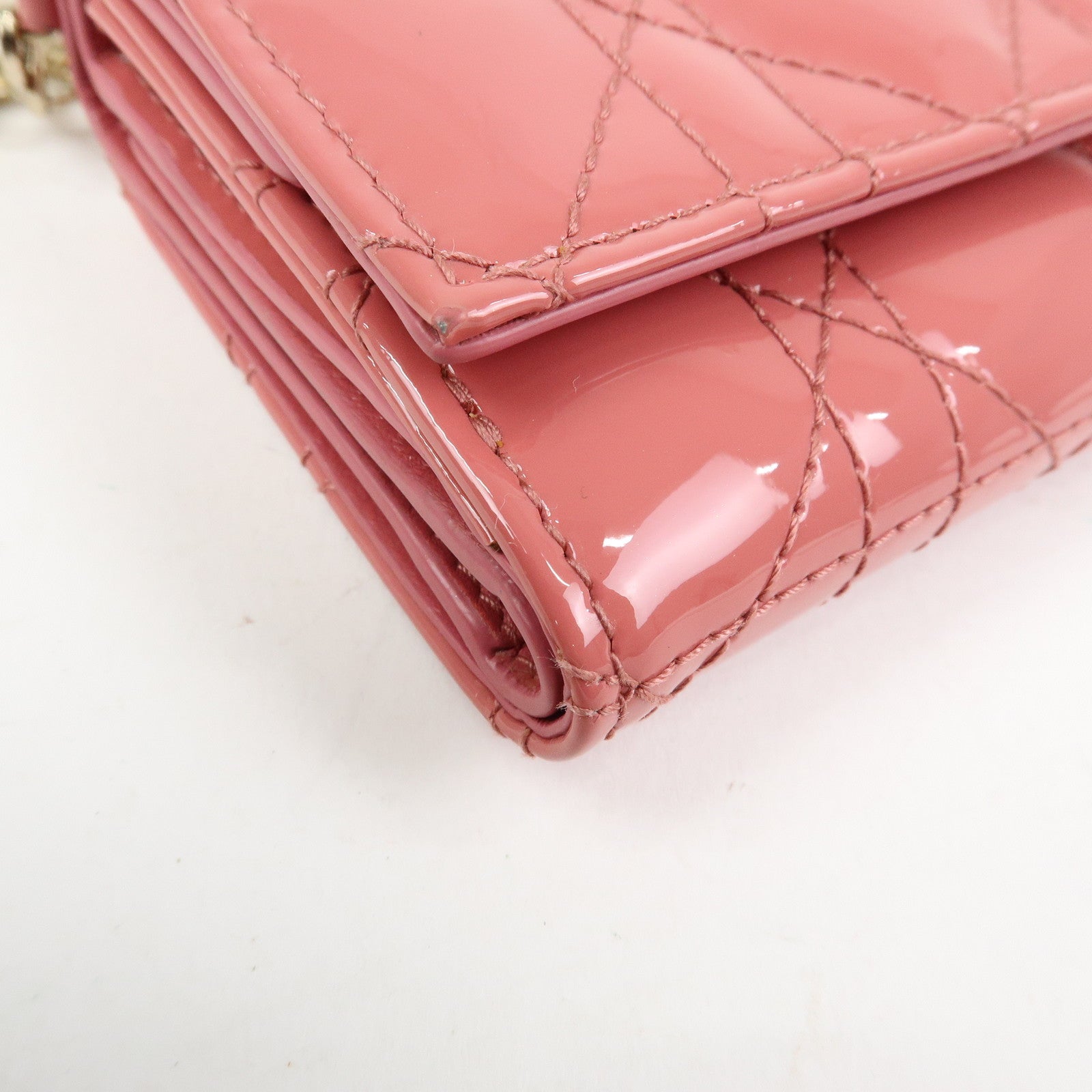 Christian Dior Cannage Patent Leather Bi-fold Compact Wallet Pink