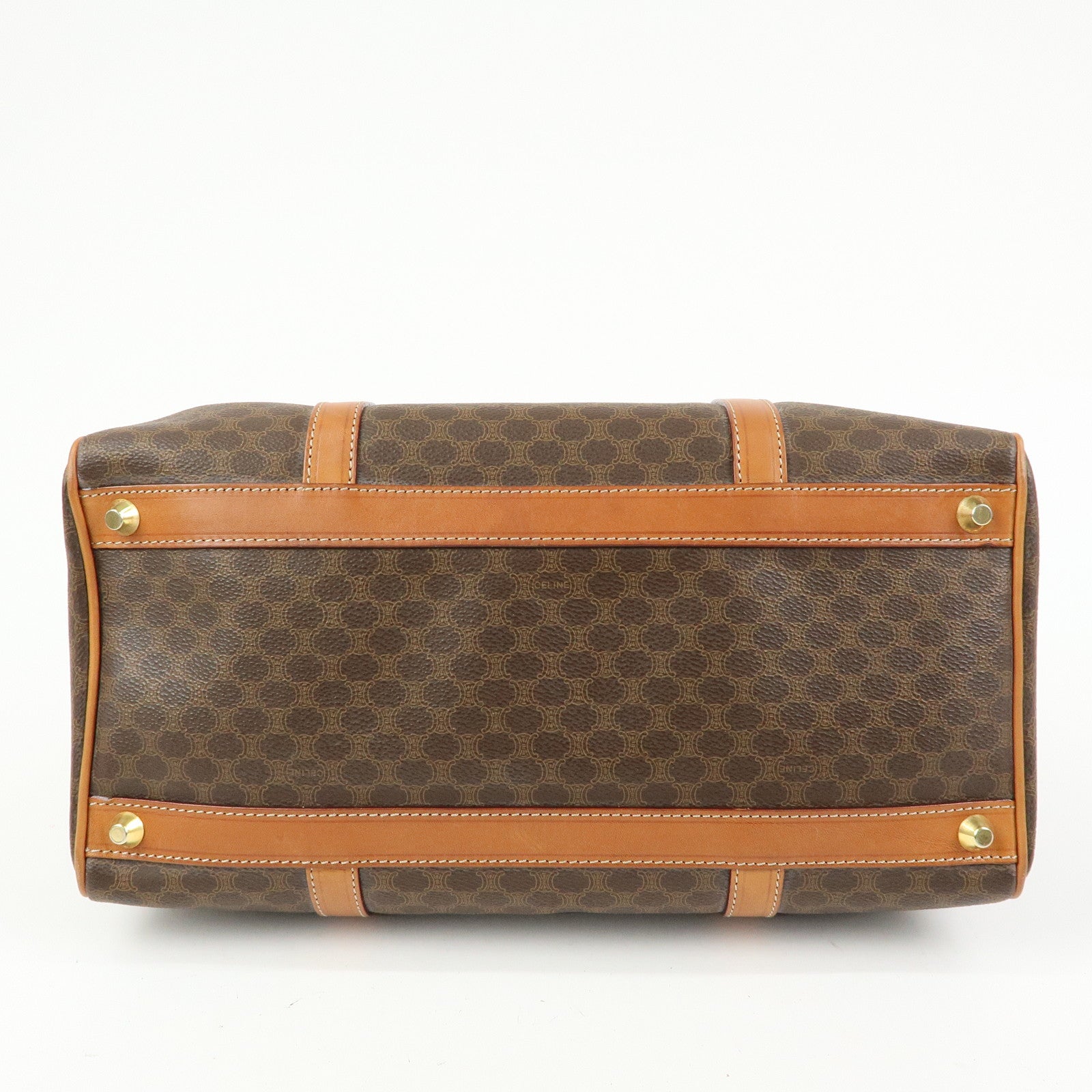 CELINE Macadam PVC Leather Boston Bag Hand Bag Brown