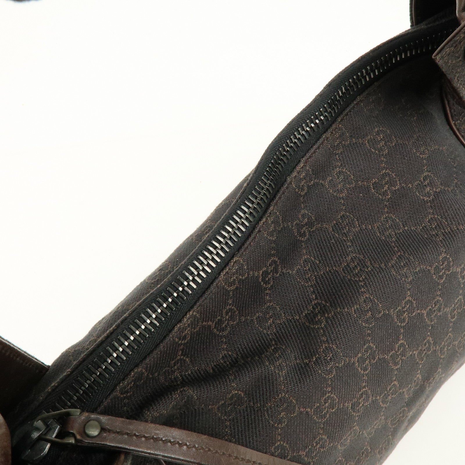 GUCCI GG Denim Leather Shoulder Bag Hand Bag Dark Brown 101292