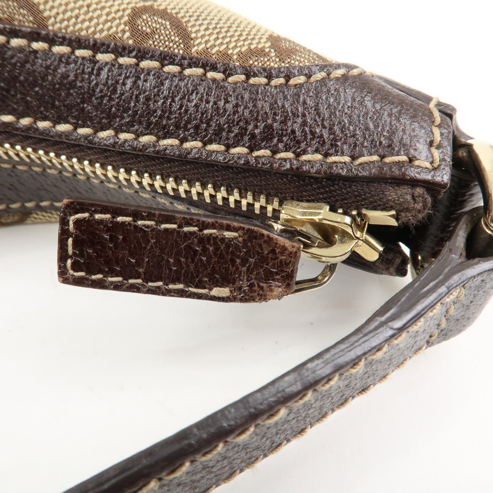 GUCCI GG Canvas Leather Shoulder Bag Hand Bag Beige Brown 153010