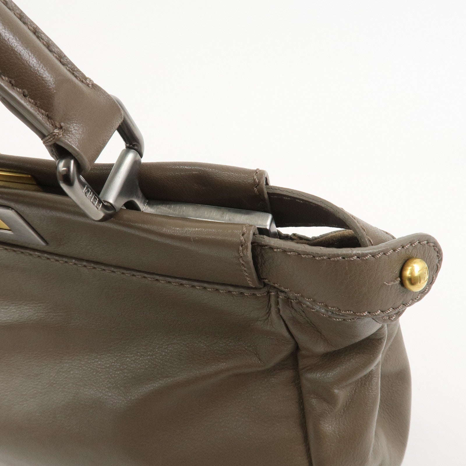 FENDI Leather Peekaboo 2Way Shoulder Bag Hand Bag Brown 8BN226