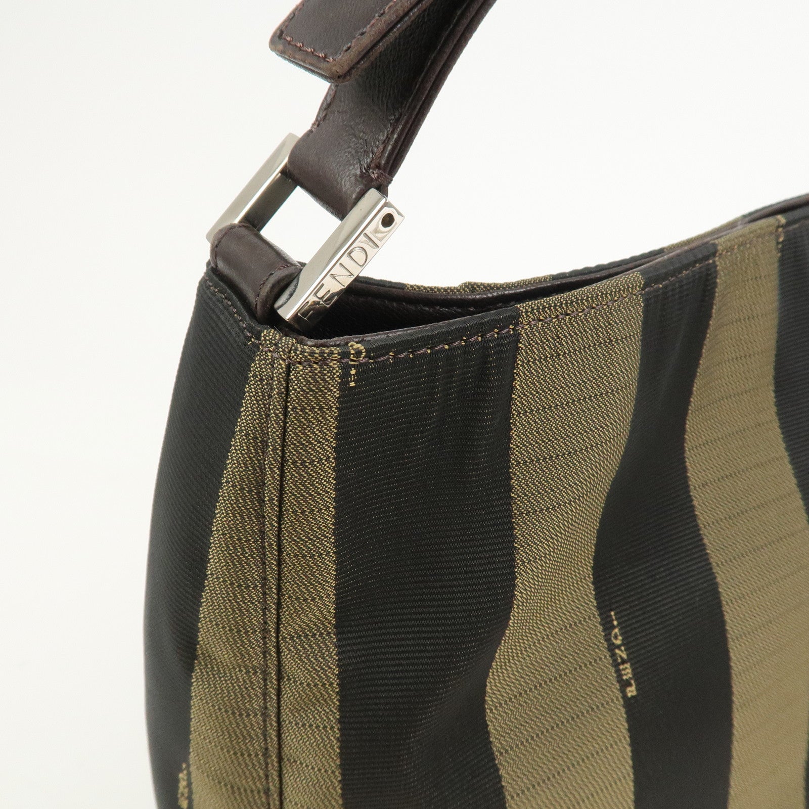 FENDI Pequin Logo Canvas Leather Shoulder Bag Hand Bag Brown 26652
