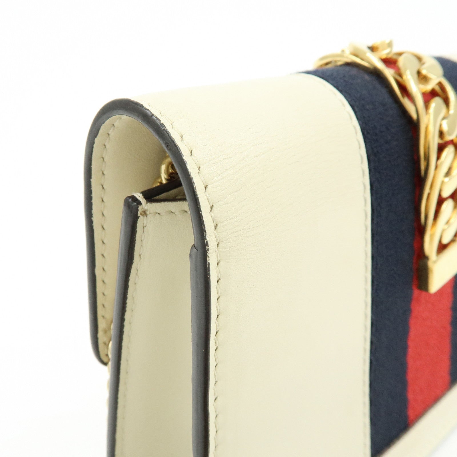 GUCCI Sherry Silvie Leather Canvas Chain Shoulder Bag White 494646