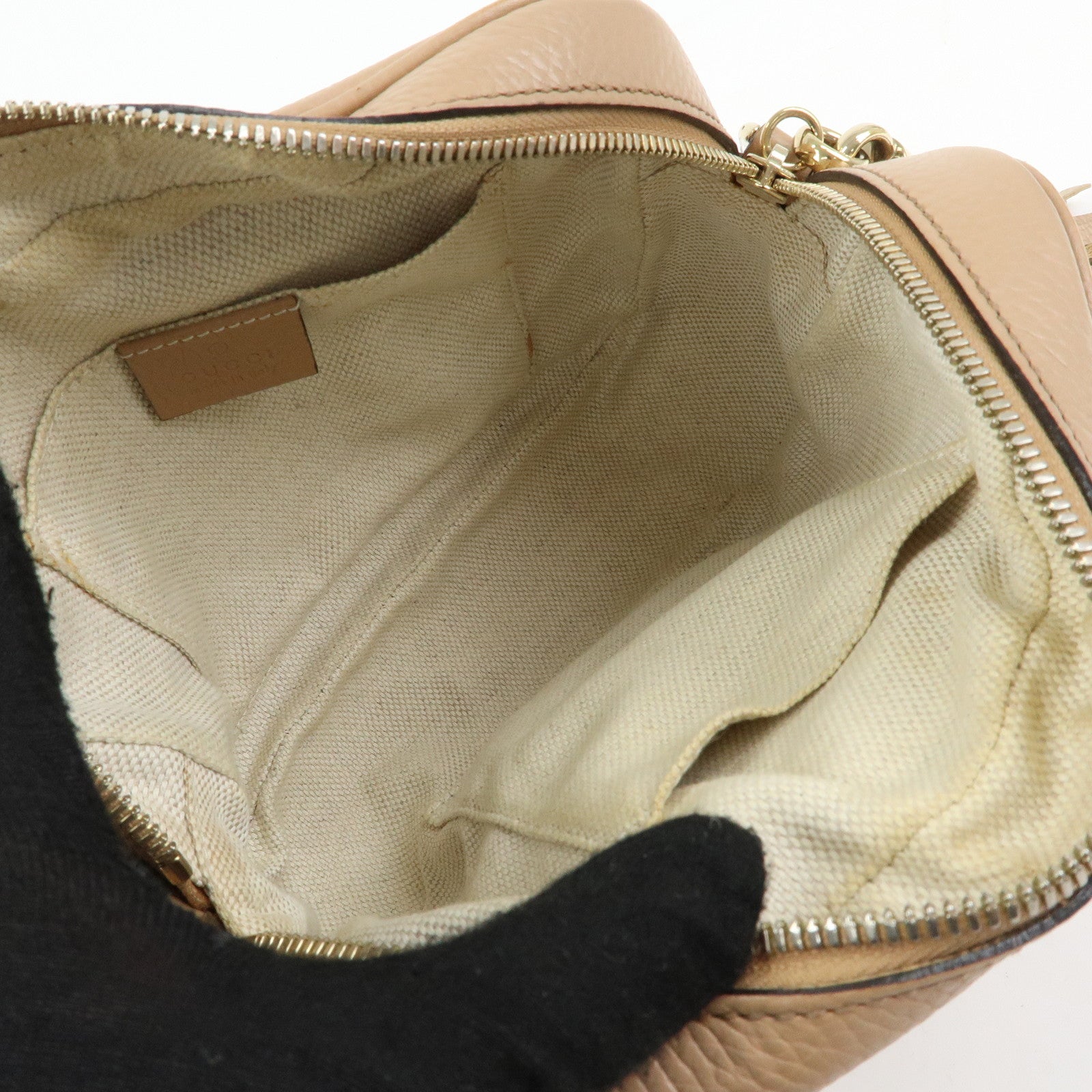 GUCCI SOHO Interlocking G Leather Shoulder Bag Beige 308364