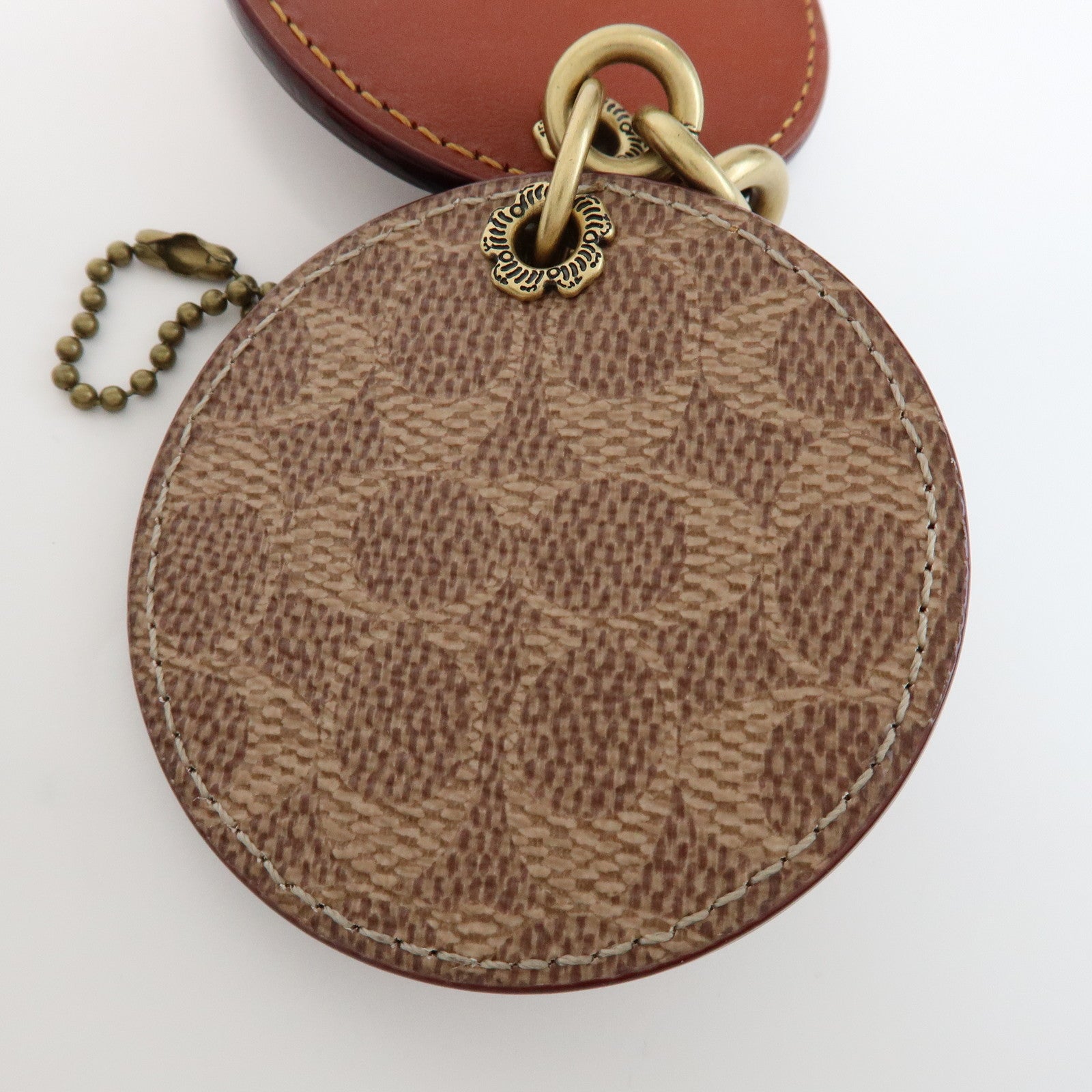 COACH Signature Metal Leather Set of 2 Key Chain Key Holder Brown