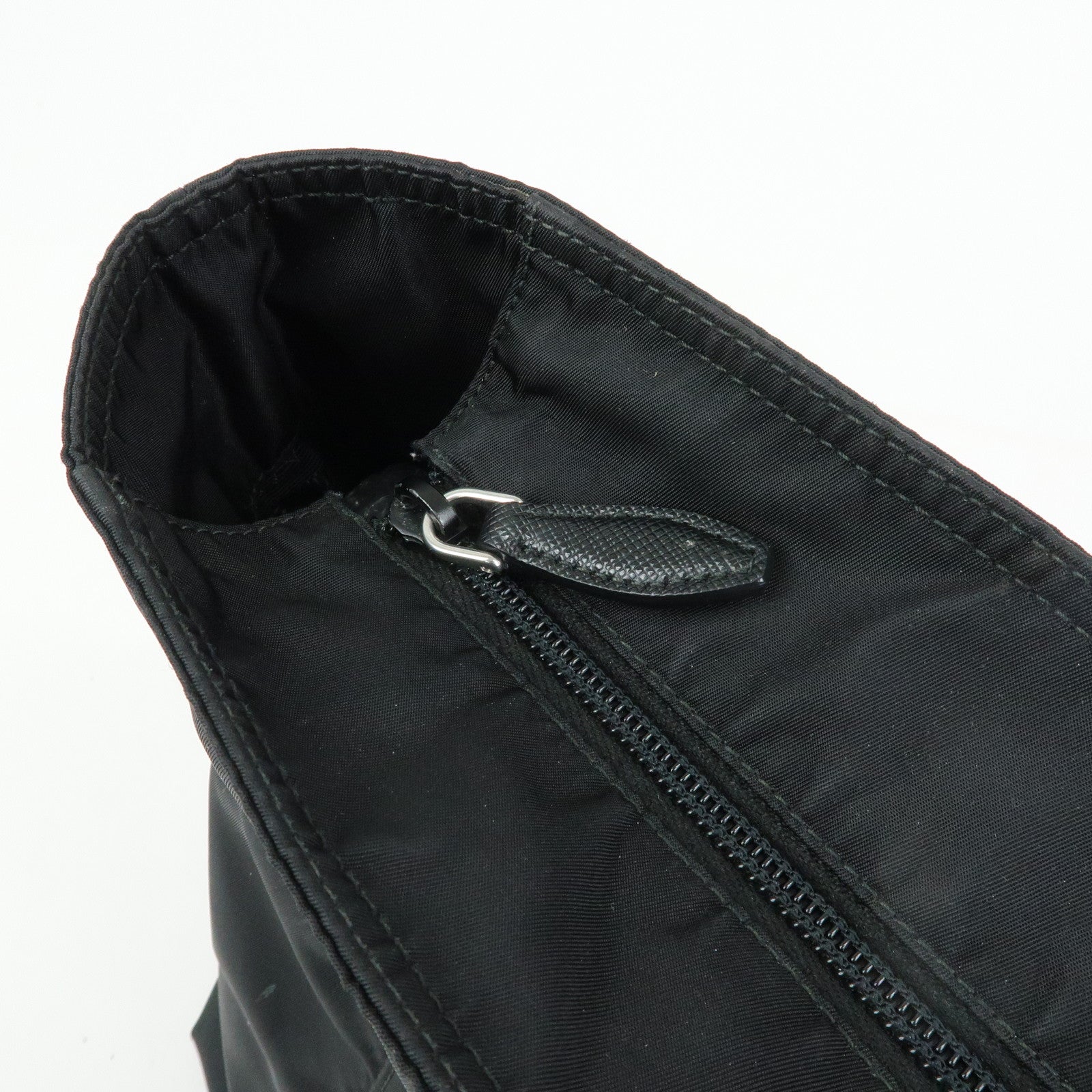 PRADA Triangle Logo Nylon Leather Tote Bag Shoulder Bag Black