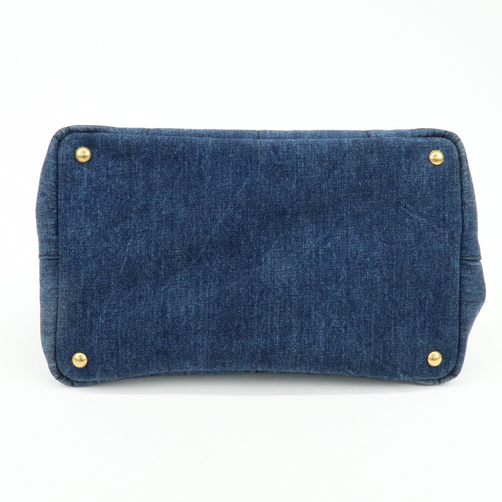 PRADA Canapa Tringle Logo Canvas Denim Tote Hand Bag Blue B1877B