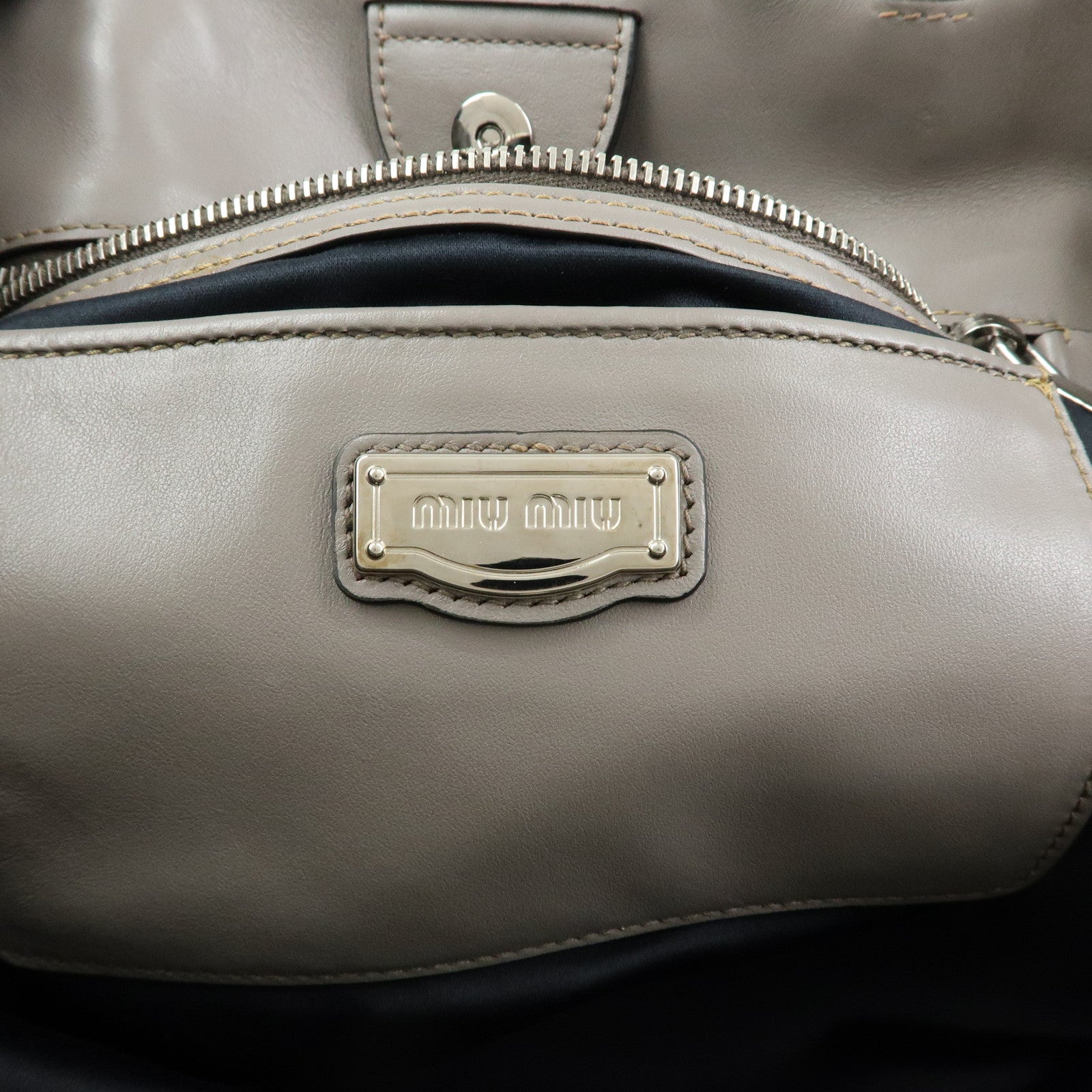 MIU MIU Vitello Soft Leather Tote Bag Shoulder Hand Bag Grey R1914S