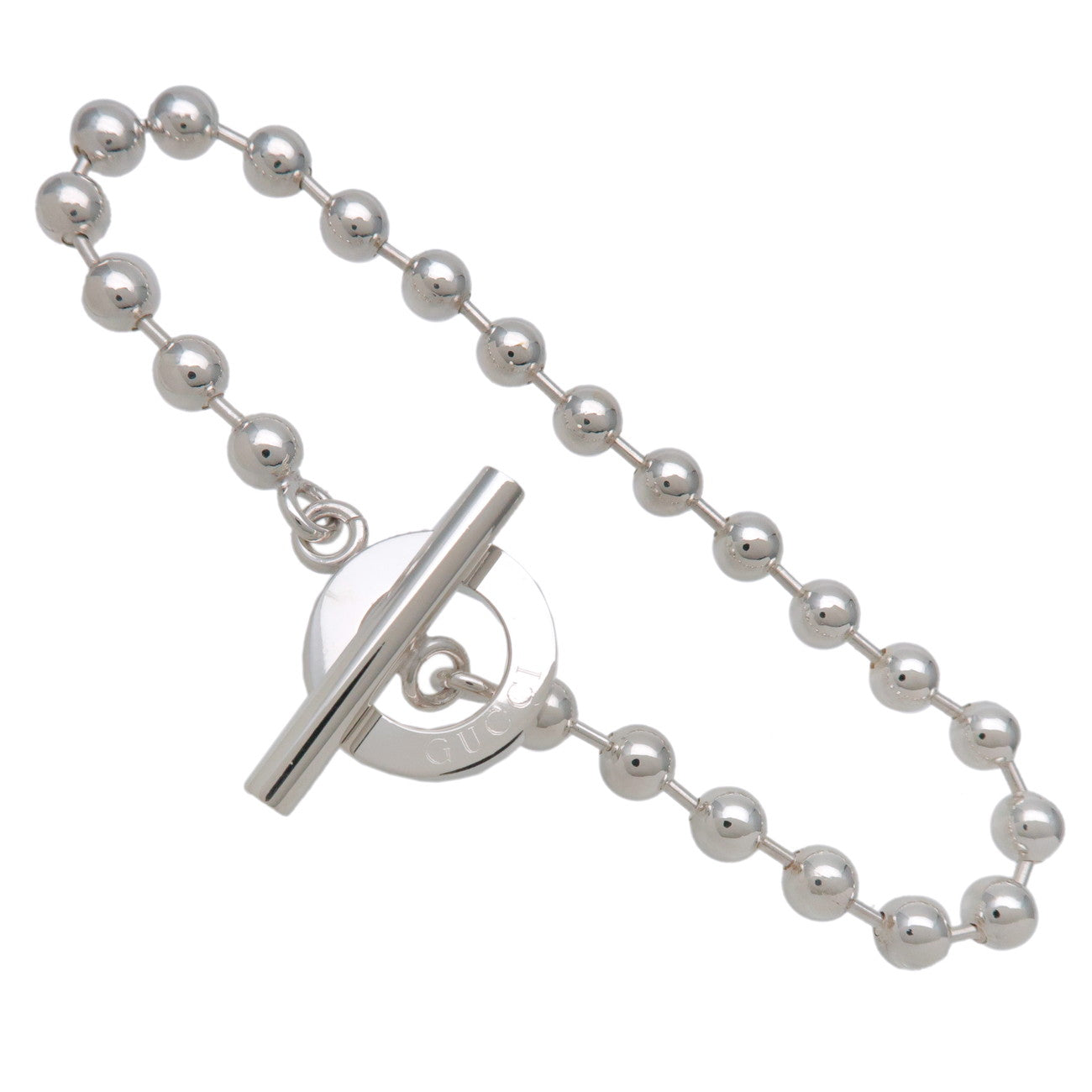 GUCCI Ball Chain Bracelet 19 Engraved SV925 Silver