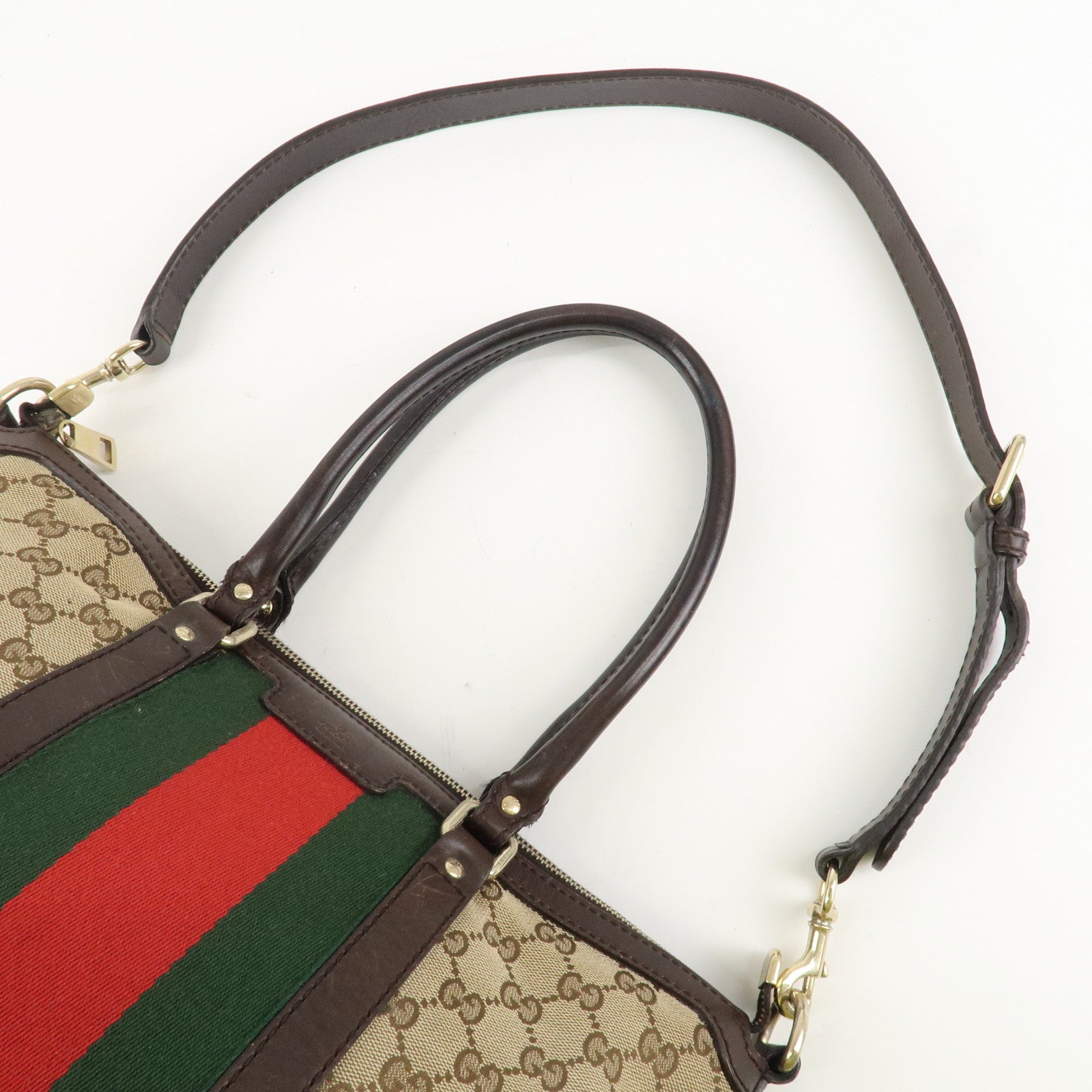 GUCCI Sherry GG Canvas Leather 2Way Tote Bag Beige Brown 257341 Used