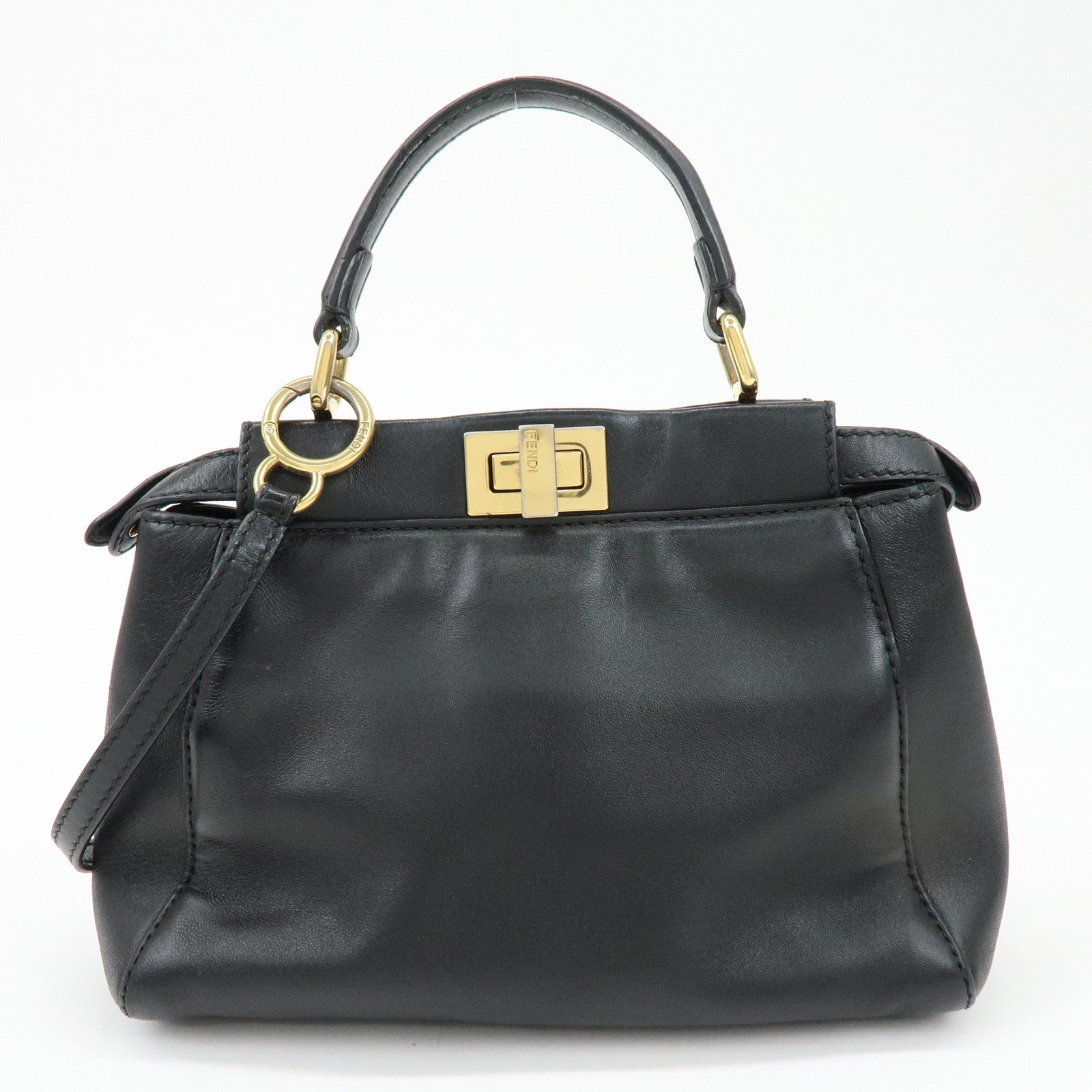 FENDI Peekaboo Mini 2Way Shoulder Bag Hand Bag Black 8BN244