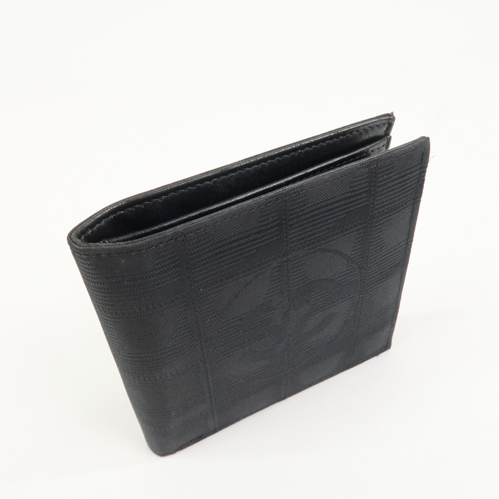 CHANEL New Travel Line Nylon Jacquard Compact Wallet Black A14342
