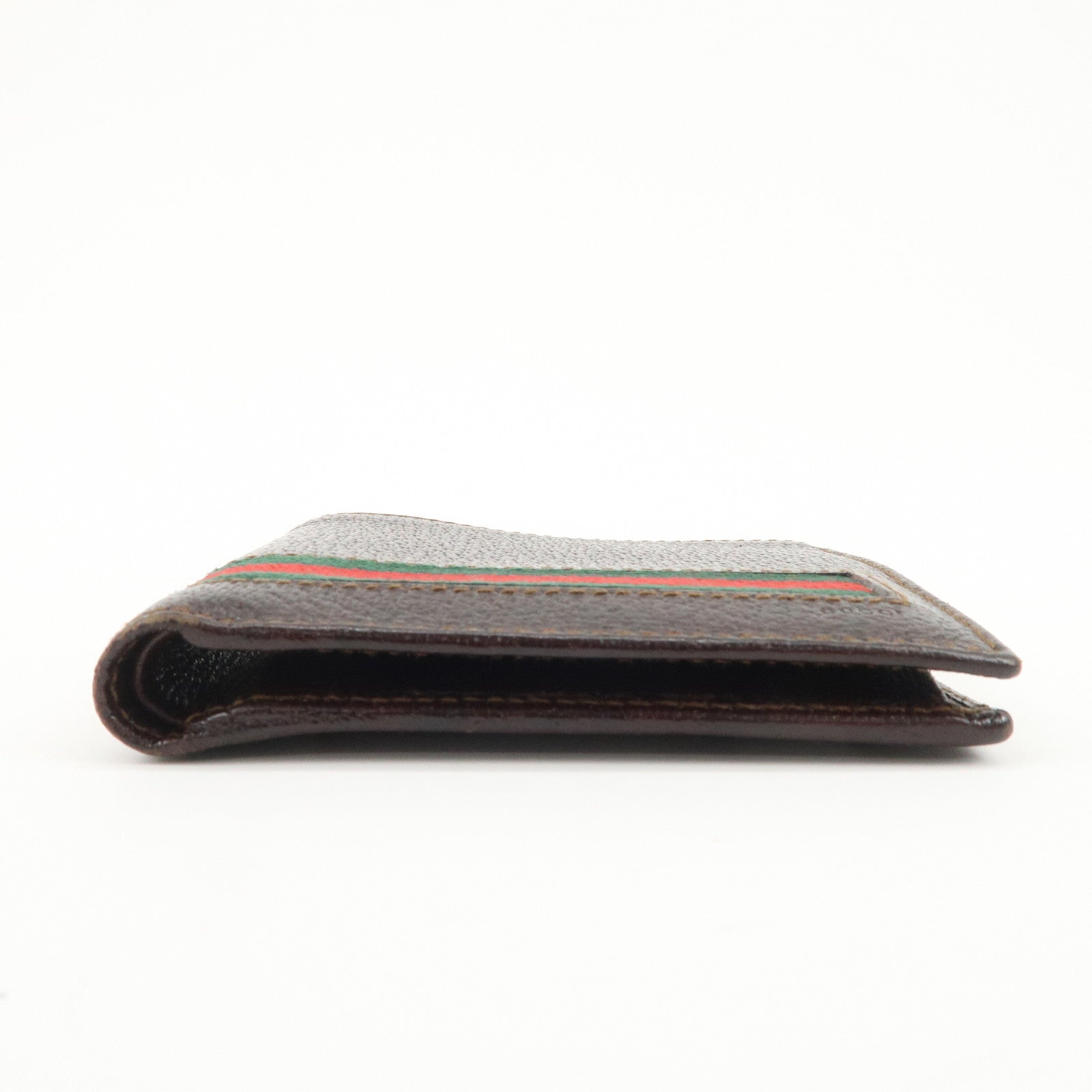GUCCI Sherry Logo Leather Compact Wallet Brown 138073