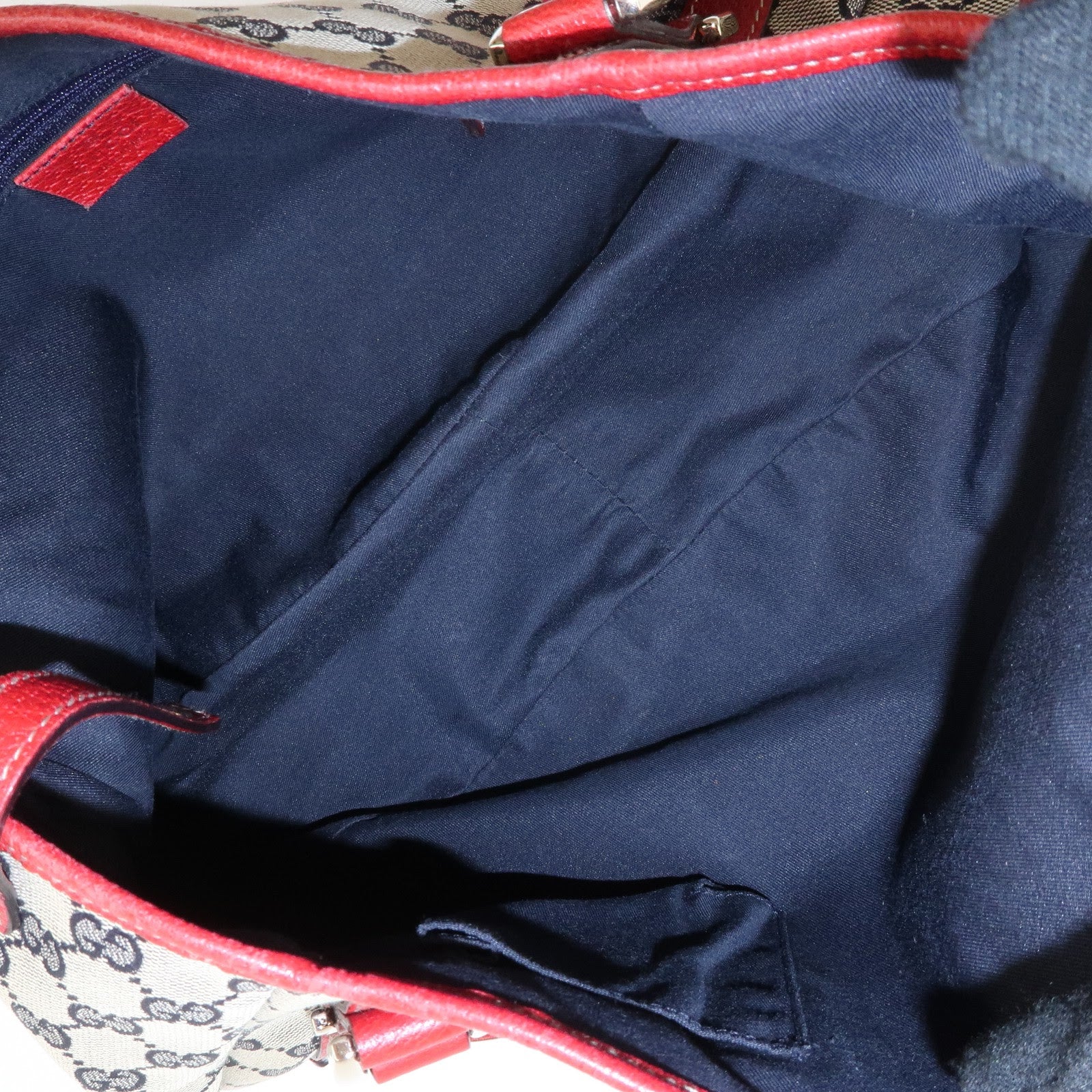 GUCCI Abbey GG Canvas Leather Tote Bag Shoulder Bag Navy Red 130736 Used