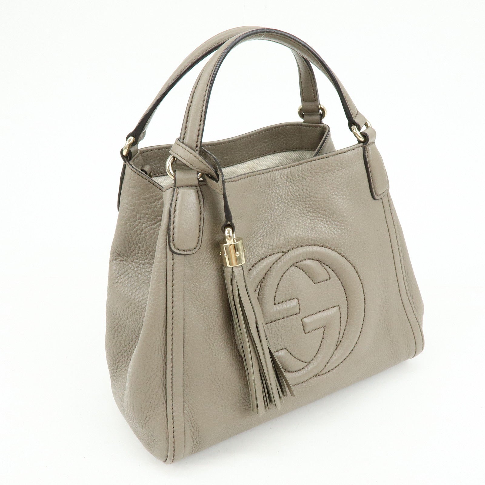 GUCCI SOHO Interlocking G Calf Leather 2Way Hand Bag Gray 336751
